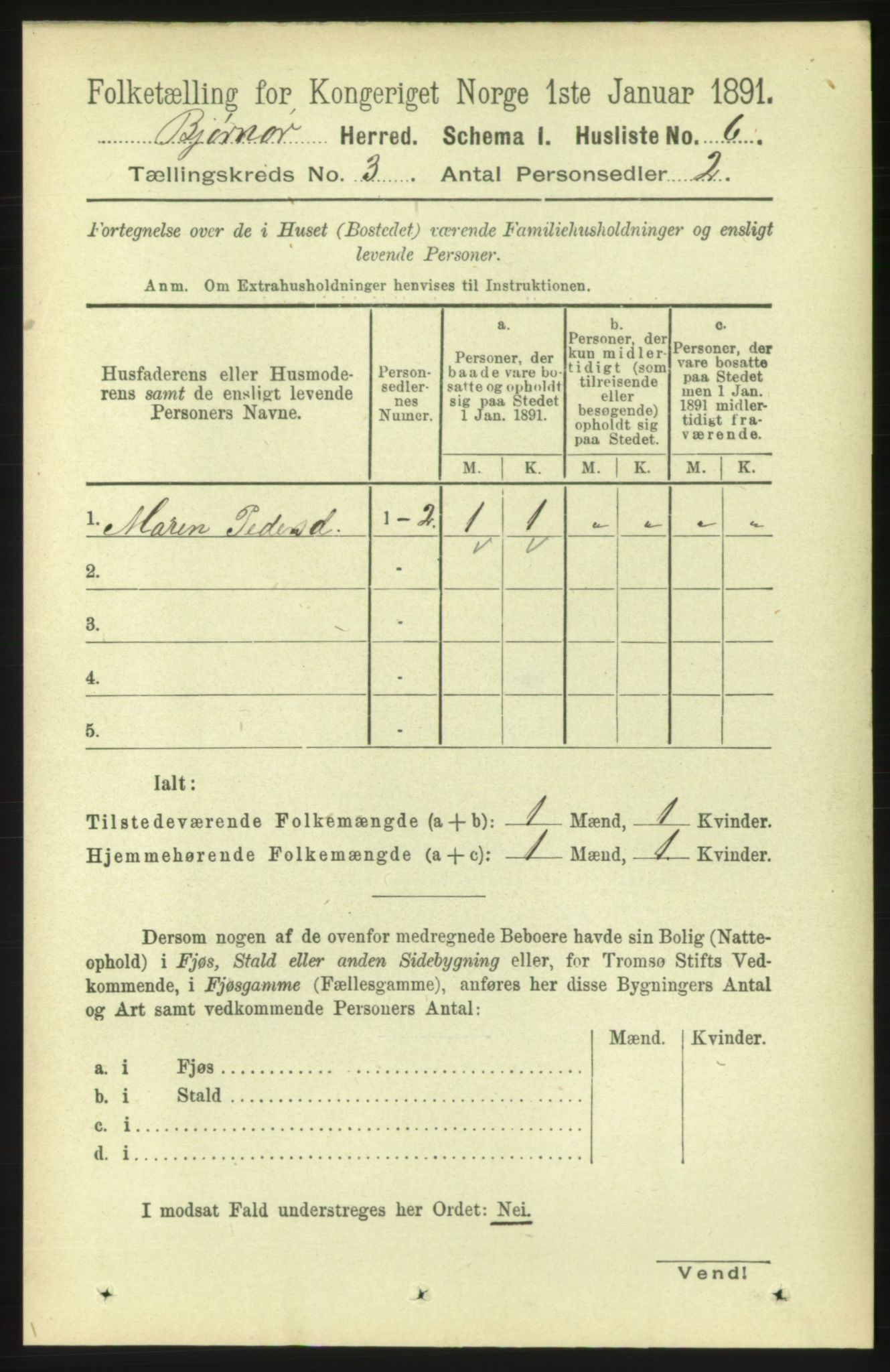 RA, 1891 census for 1632 Bjørnør, 1891, p. 1113