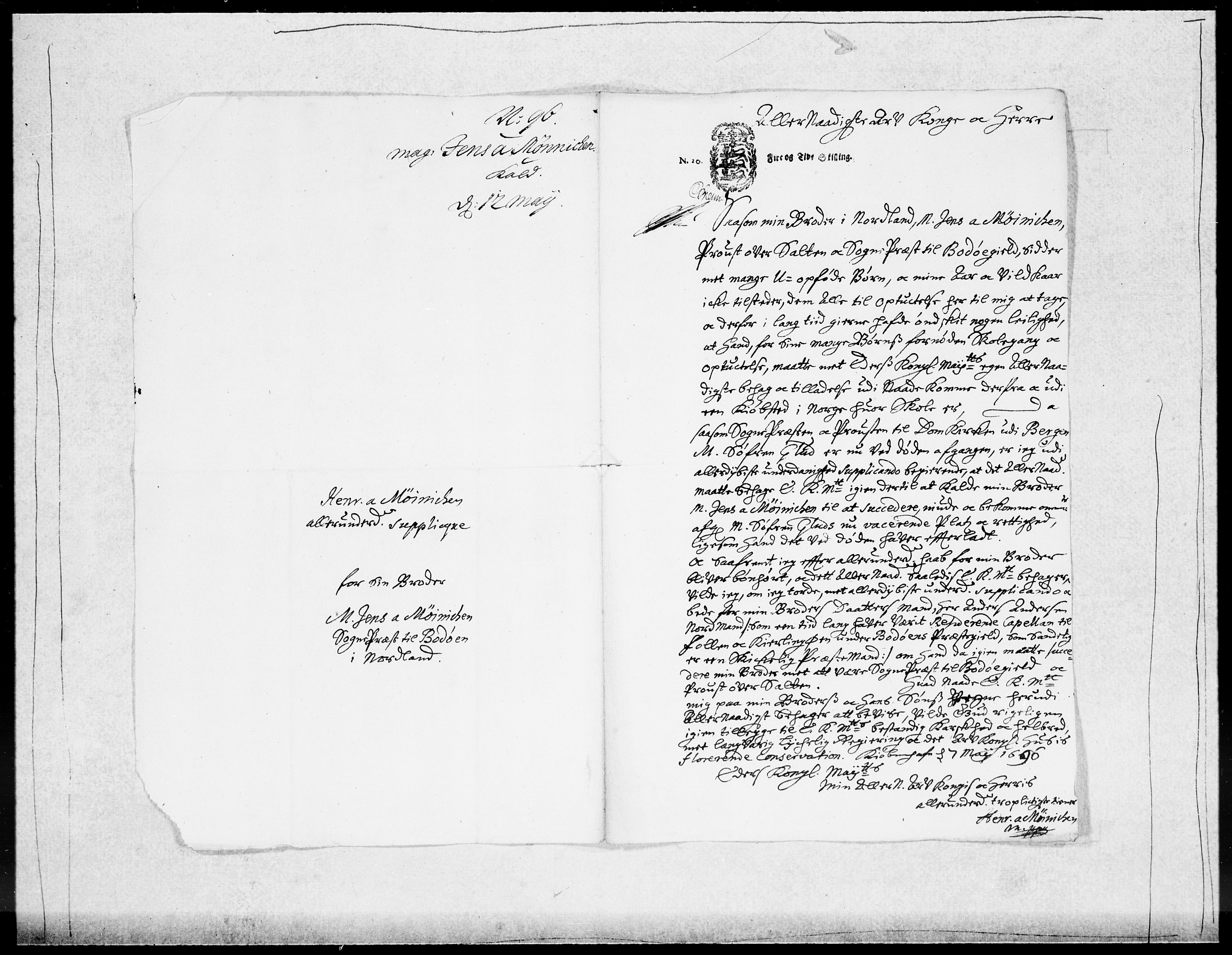 Danske Kanselli 1572-1799, RA/EA-3023/F/Fc/Fcc/Fcca/L0047: Norske innlegg 1572-1799, 1695-1697, p. 148