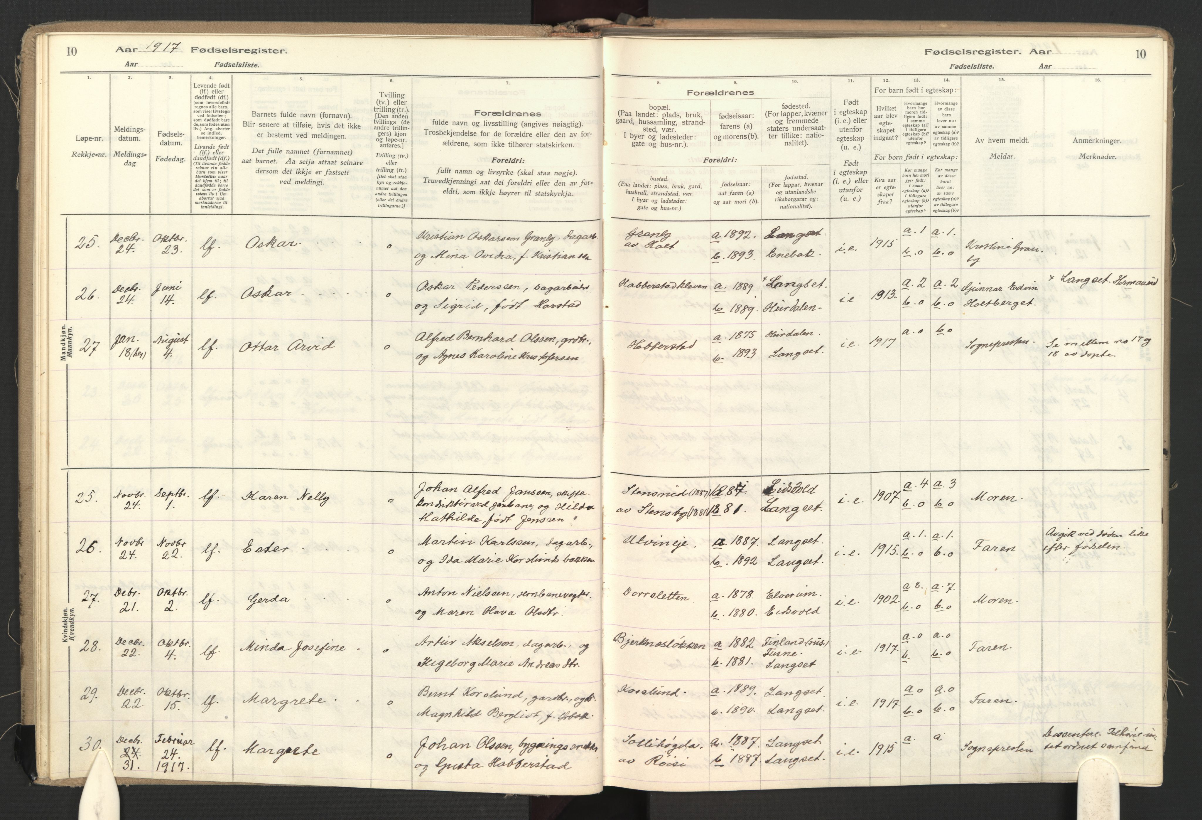 Eidsvoll prestekontor Kirkebøker, SAO/A-10888: Birth register no. II 1, 1916-1959, p. 10