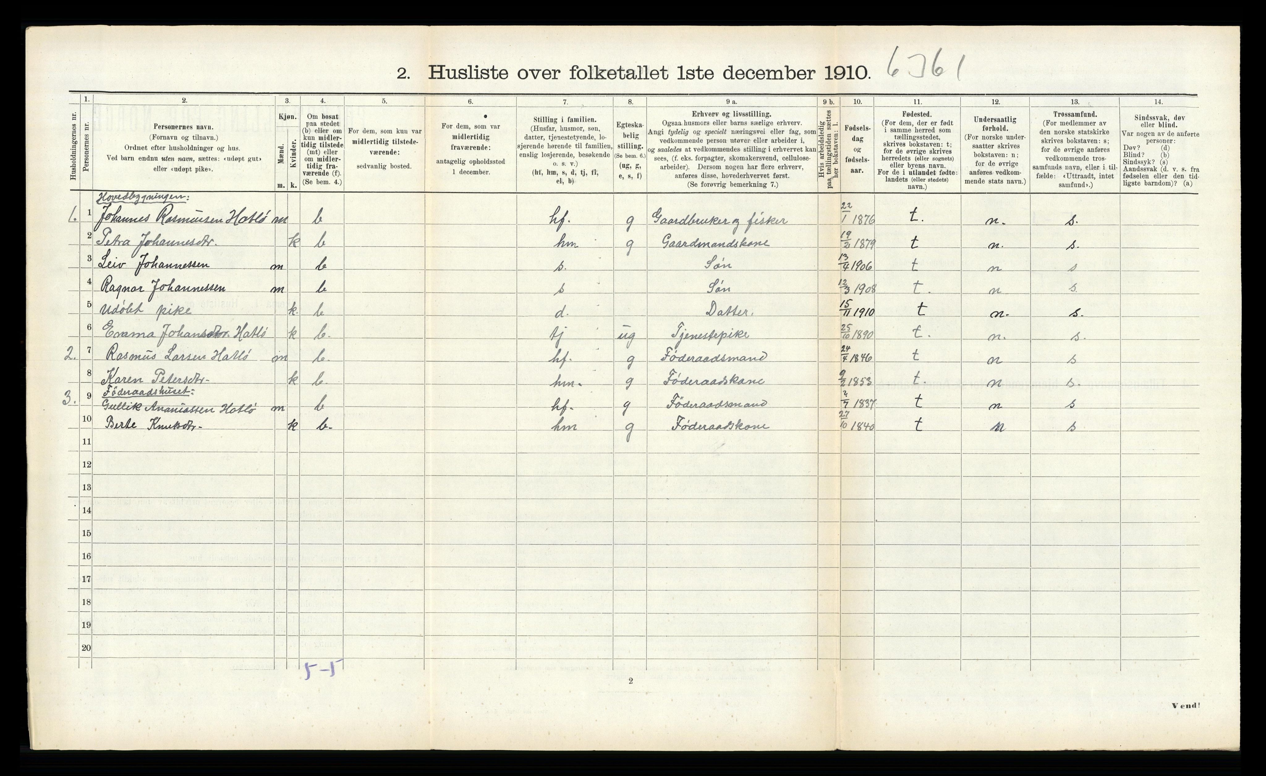 RA, 1910 census for Ulstein, 1910, p. 509