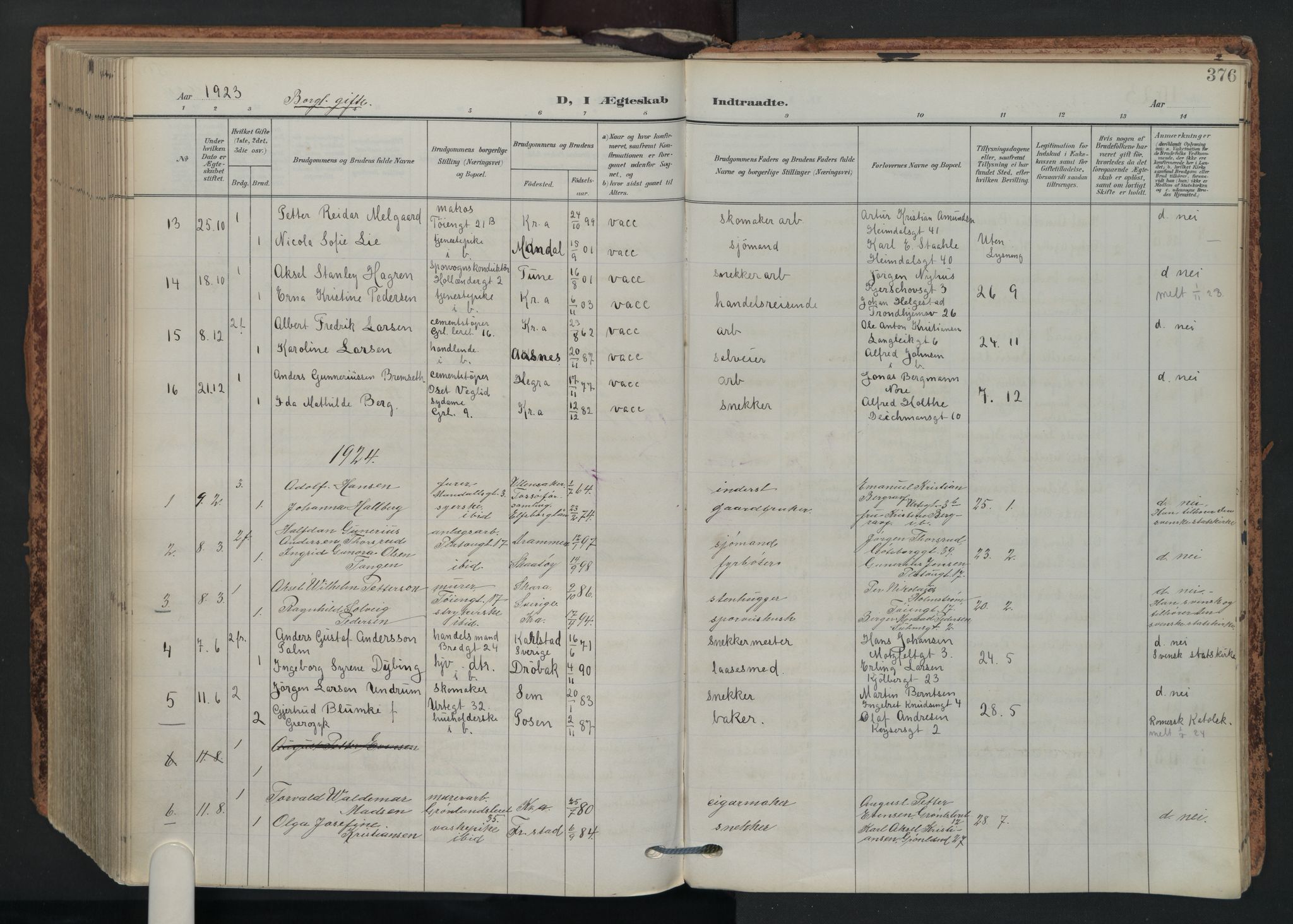 Grønland prestekontor Kirkebøker, AV/SAO-A-10848/F/Fa/L0017: Parish register (official) no. 17, 1906-1934, p. 376