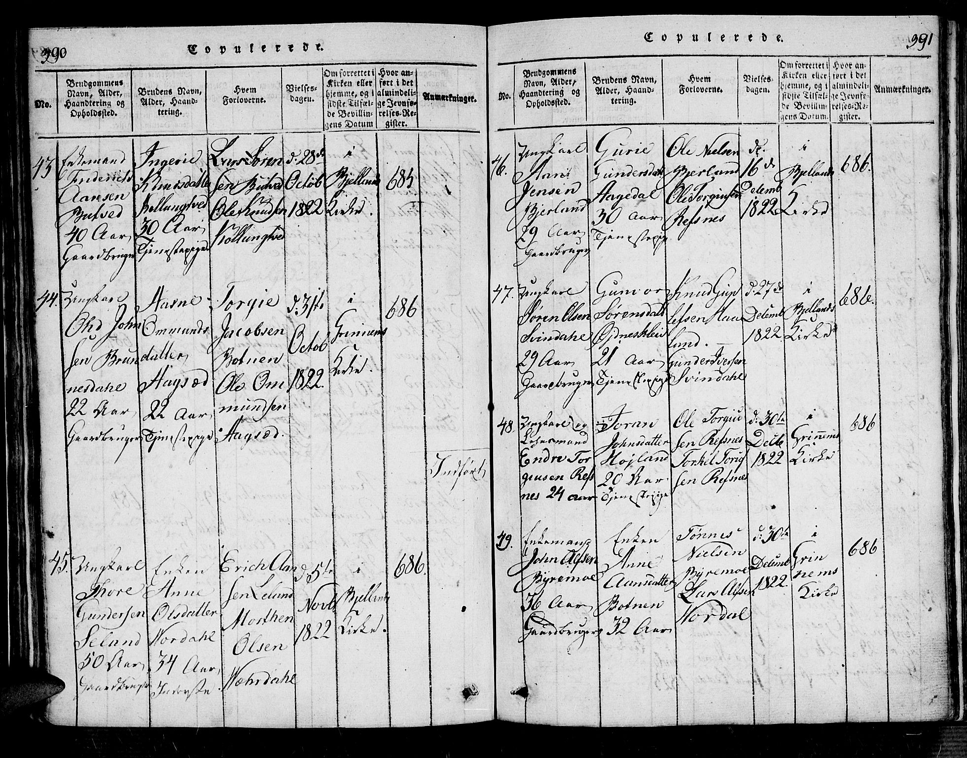 Bjelland sokneprestkontor, SAK/1111-0005/F/Fa/Fac/L0001: Parish register (official) no. A 1, 1815-1866, p. 390-391