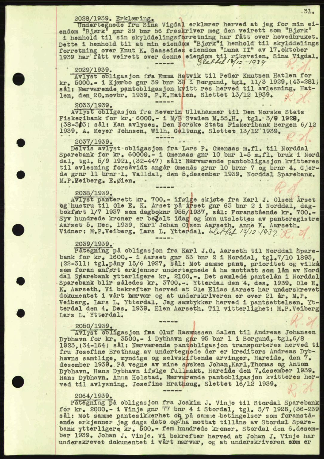 Nordre Sunnmøre sorenskriveri, SAT/A-0006/1/2/2C/2Ca: Mortgage book no. B1-6, 1938-1942, Diary no: : 2028/1939