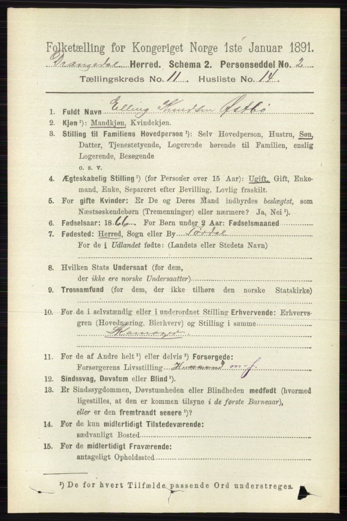 RA, 1891 census for 0817 Drangedal, 1891, p. 3984