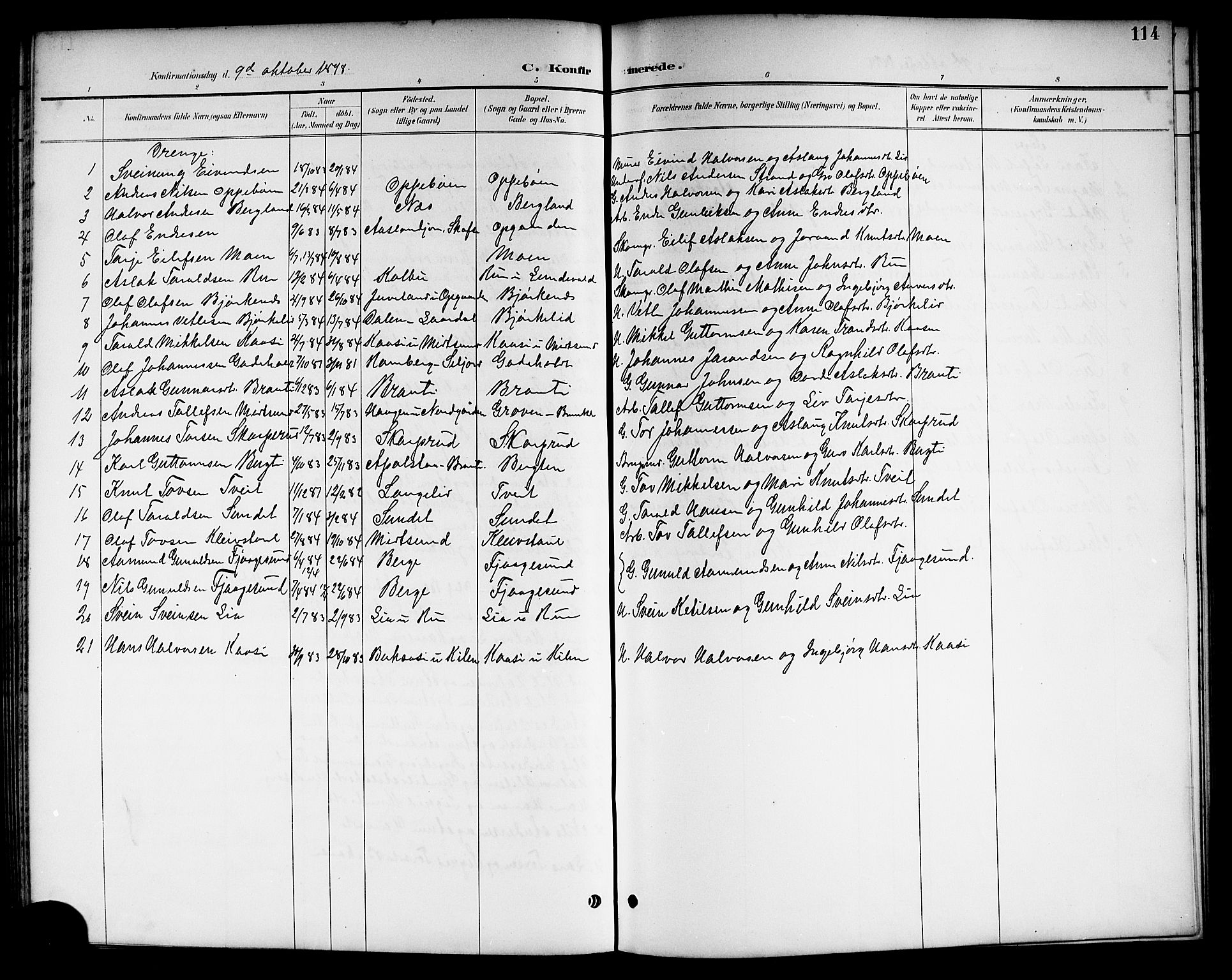 Kviteseid kirkebøker, SAKO/A-276/G/Ga/L0002: Parish register (copy) no. I 2, 1893-1918, p. 114