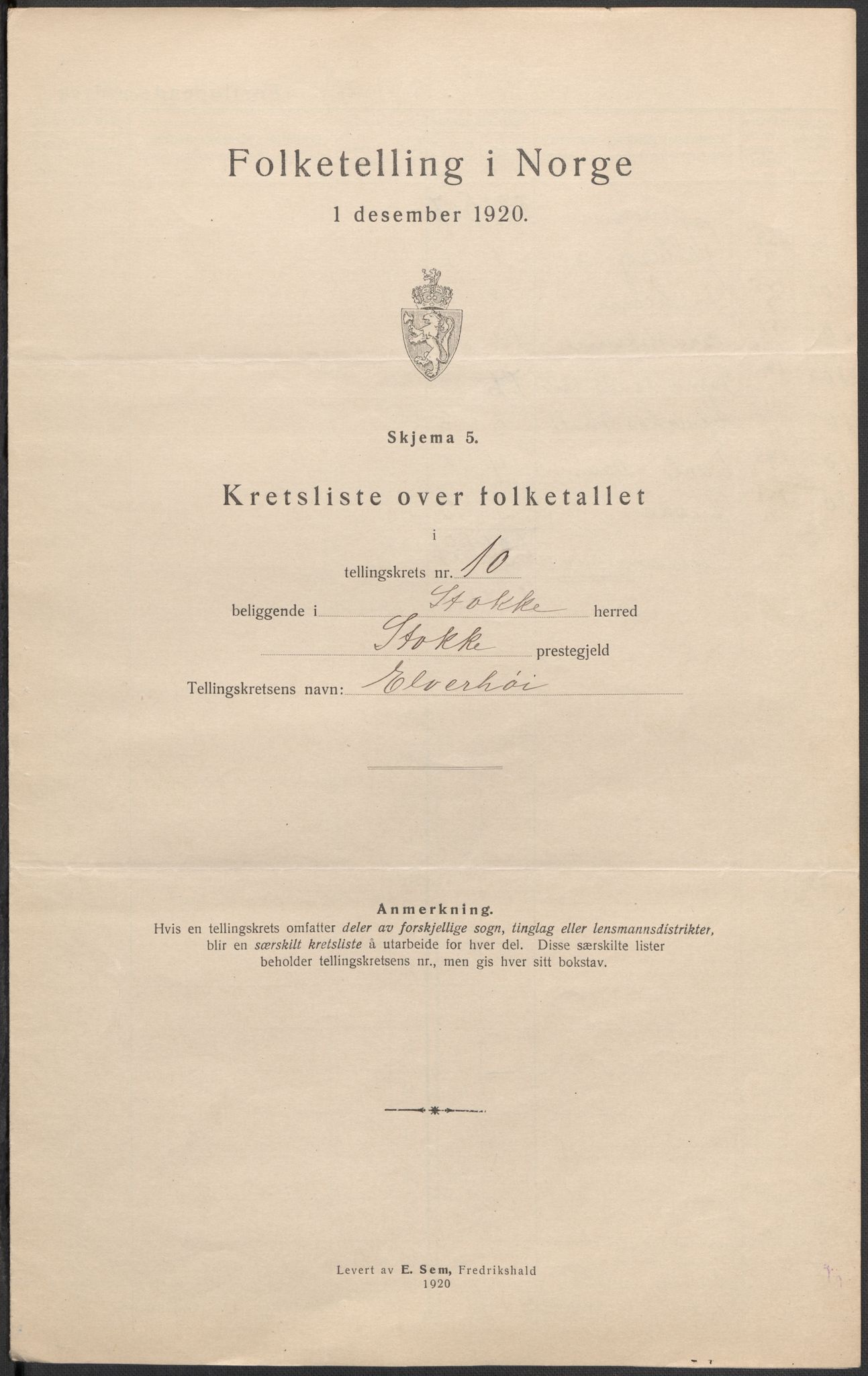 SAKO, 1920 census for Stokke, 1920, p. 46