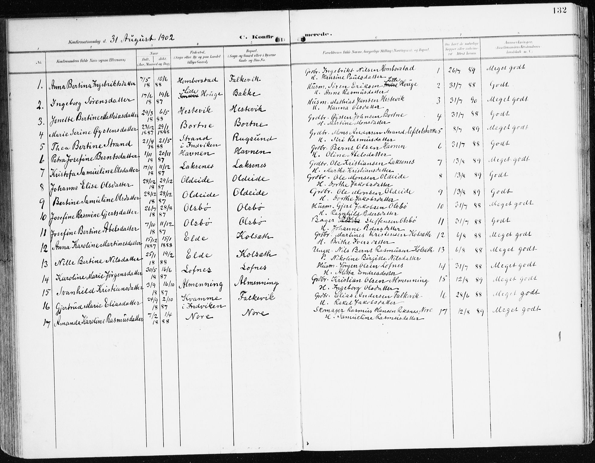 Davik sokneprestembete, AV/SAB-A-79701/H/Haa/Haad/L0002: Parish register (official) no. D 2, 1901-1930, p. 132