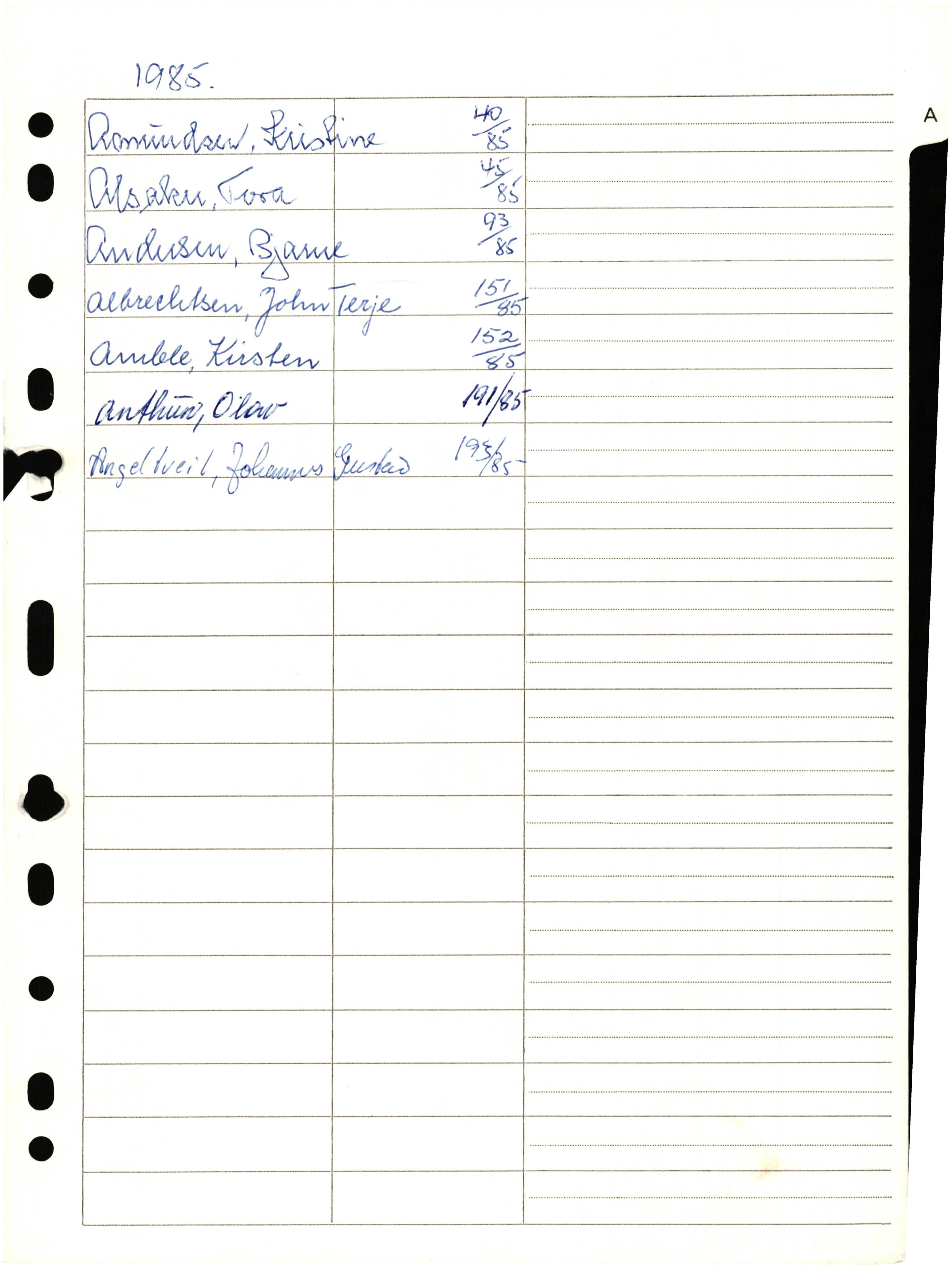 Lensmannen i Laksevåg, AV/SAB-A-33401/0006/L0012: Dødsfallprotokoll, 1985-1989, p. 12
