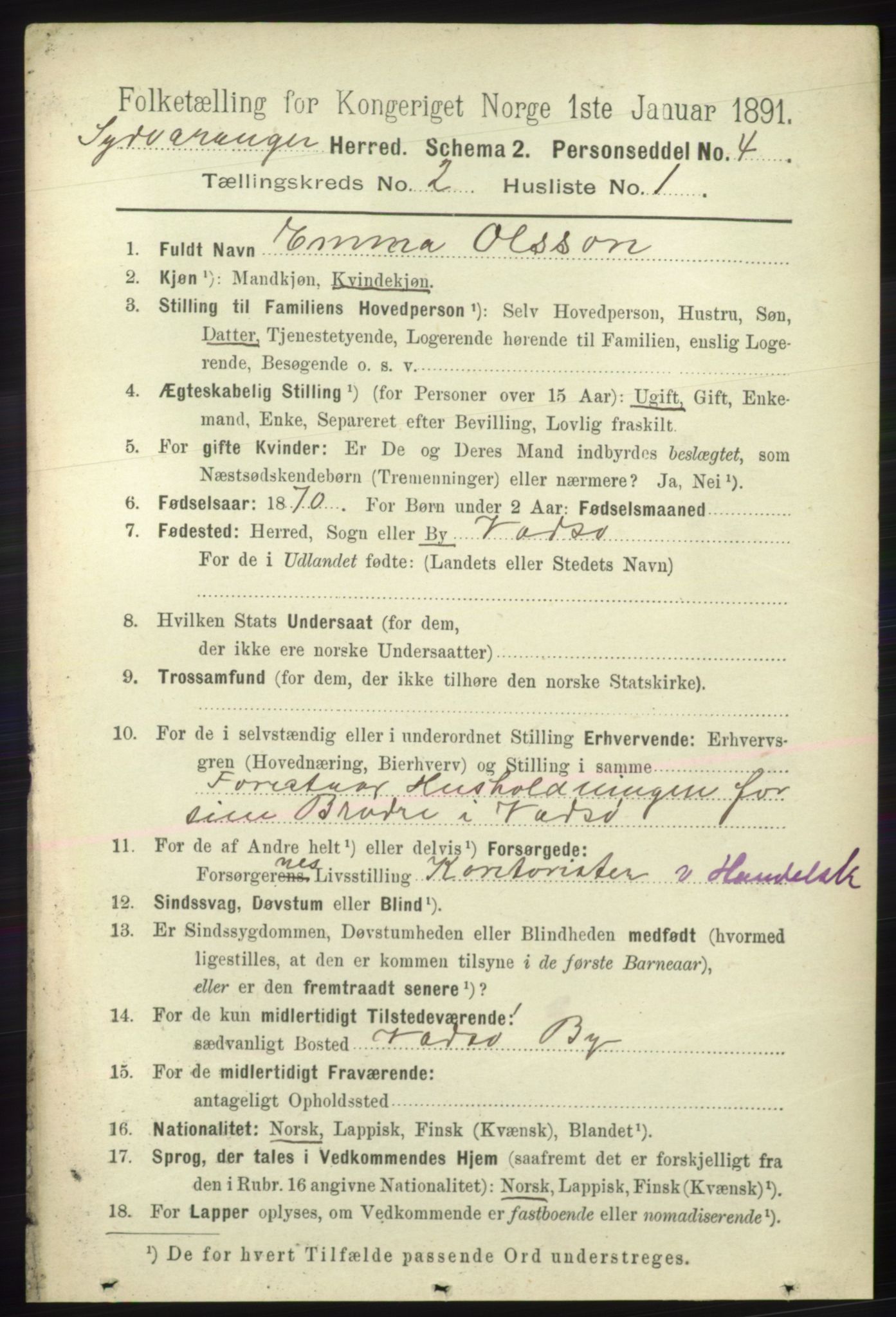 RA, 1891 census for 2030 Sør-Varanger, 1891, p. 404