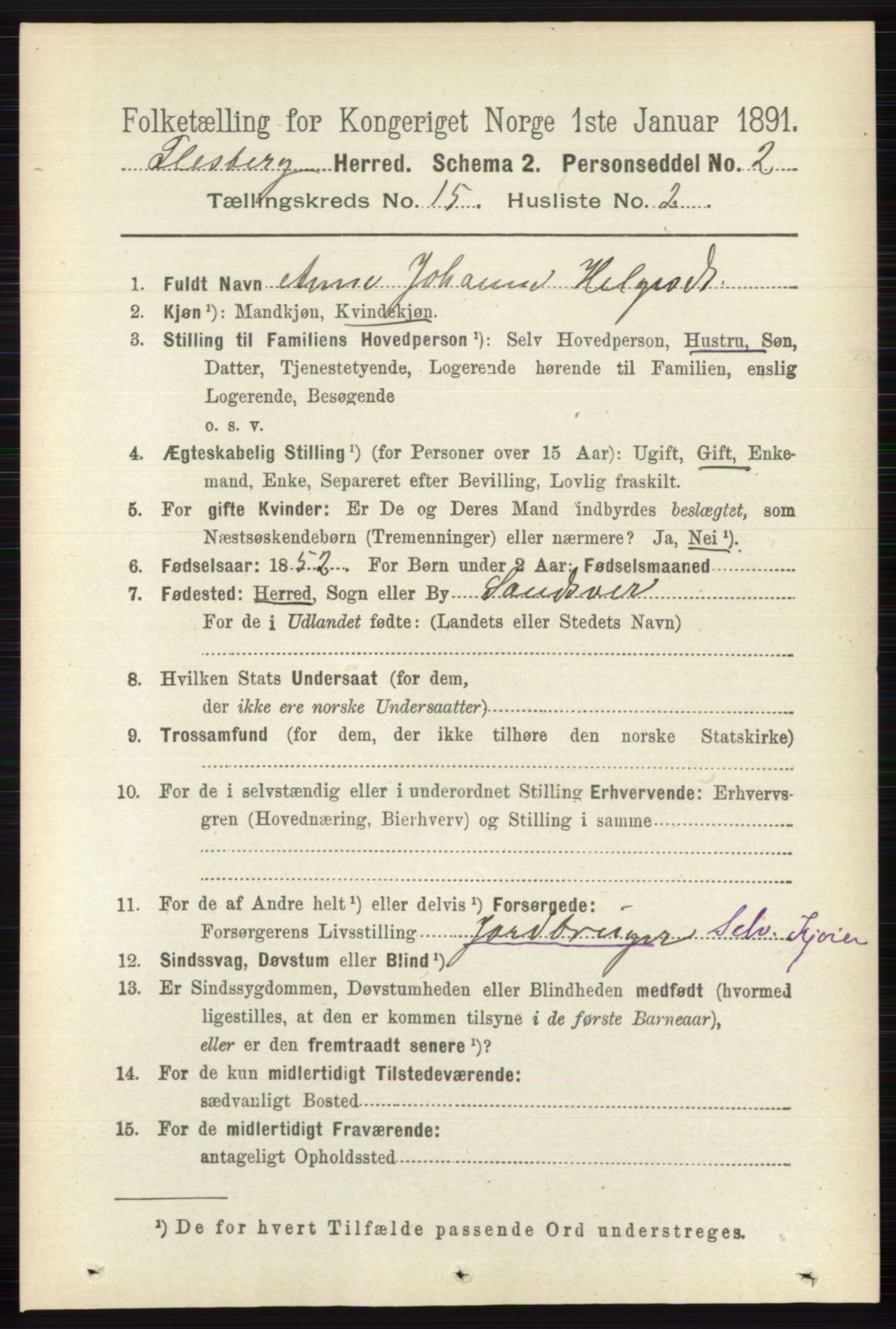 RA, 1891 census for 0631 Flesberg, 1891, p. 2697