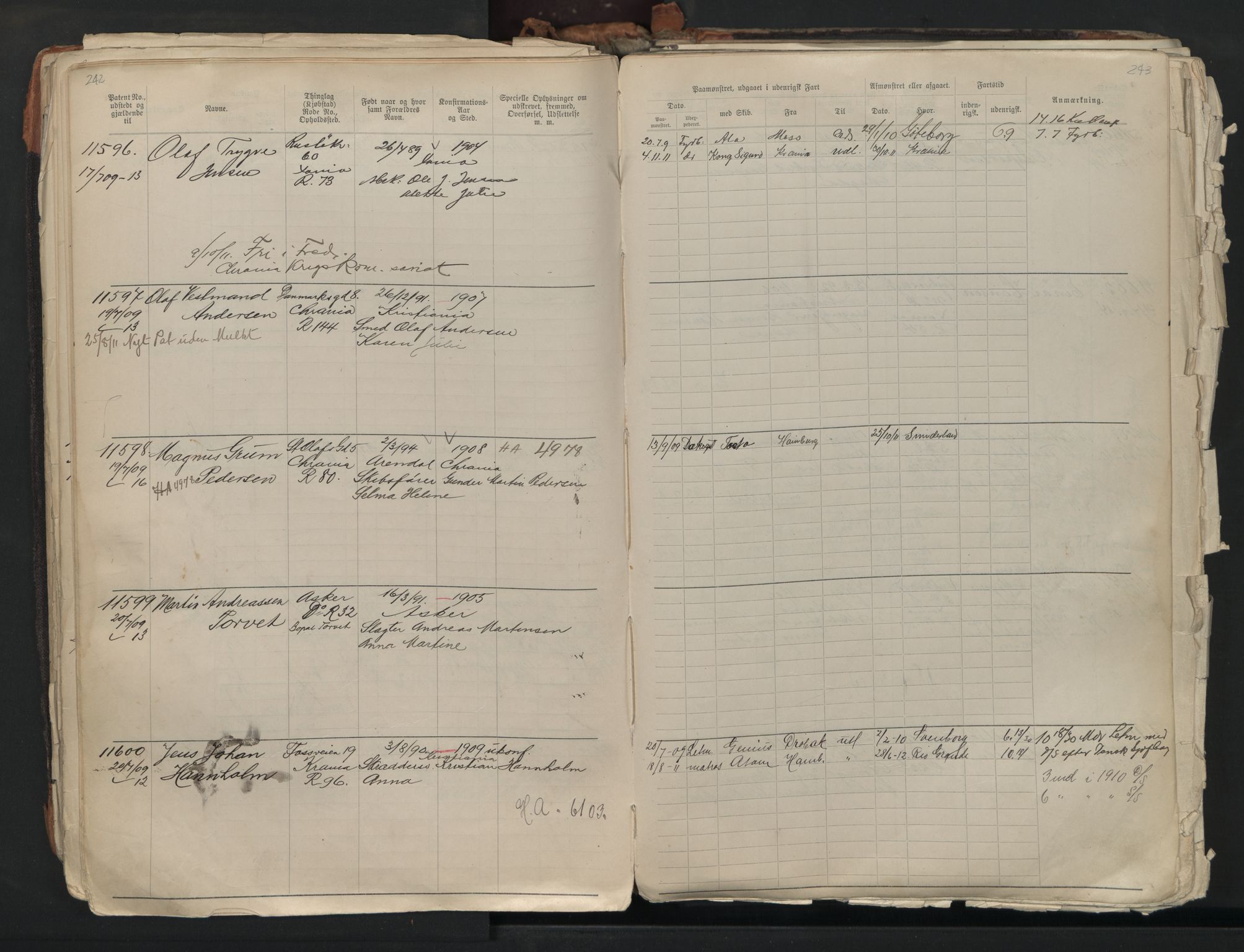 Oslo sjømannskontor, AV/SAO-A-10595/F/Fb/L0001: Annotasjonsrulle, 1908-1938, p. 242-243