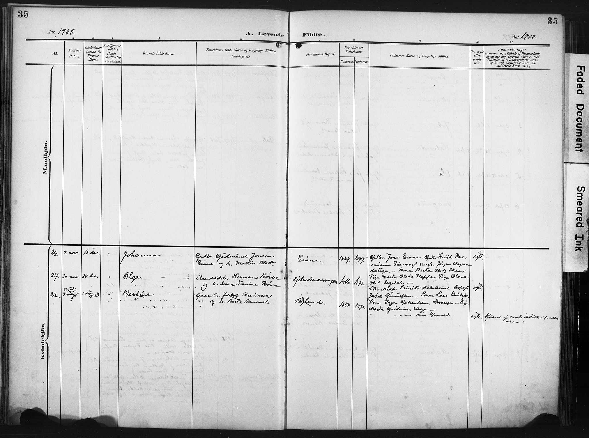 Hjelmeland sokneprestkontor, AV/SAST-A-101843/02/A/L0002: Parish register (official) no. A 17, 1901-1916, p. 35