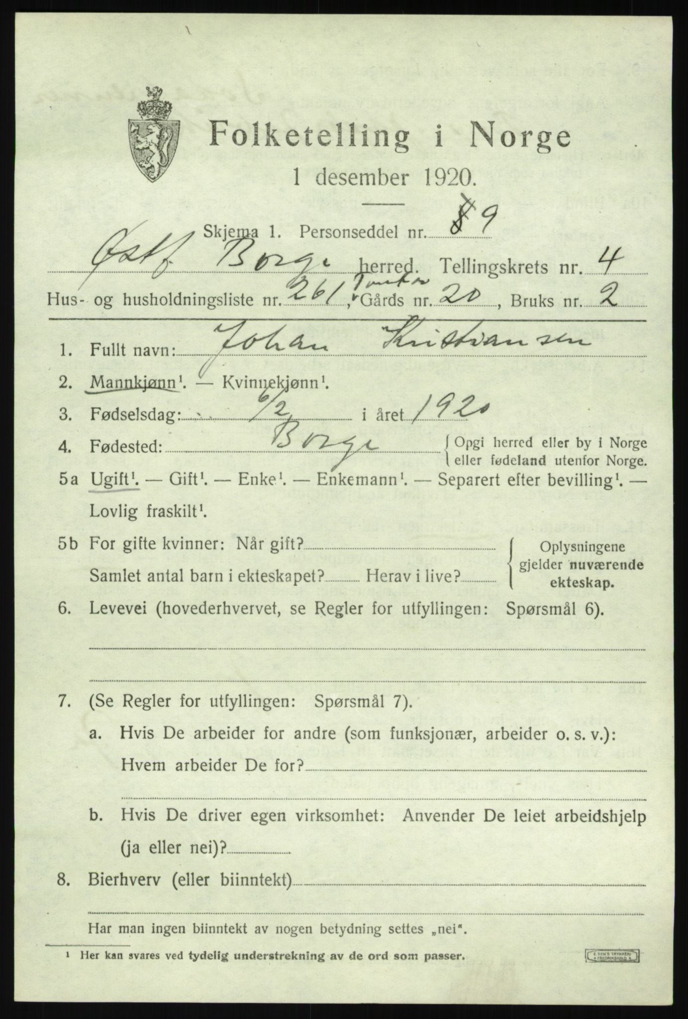 SAO, 1920 census for Borge, 1920, p. 11247