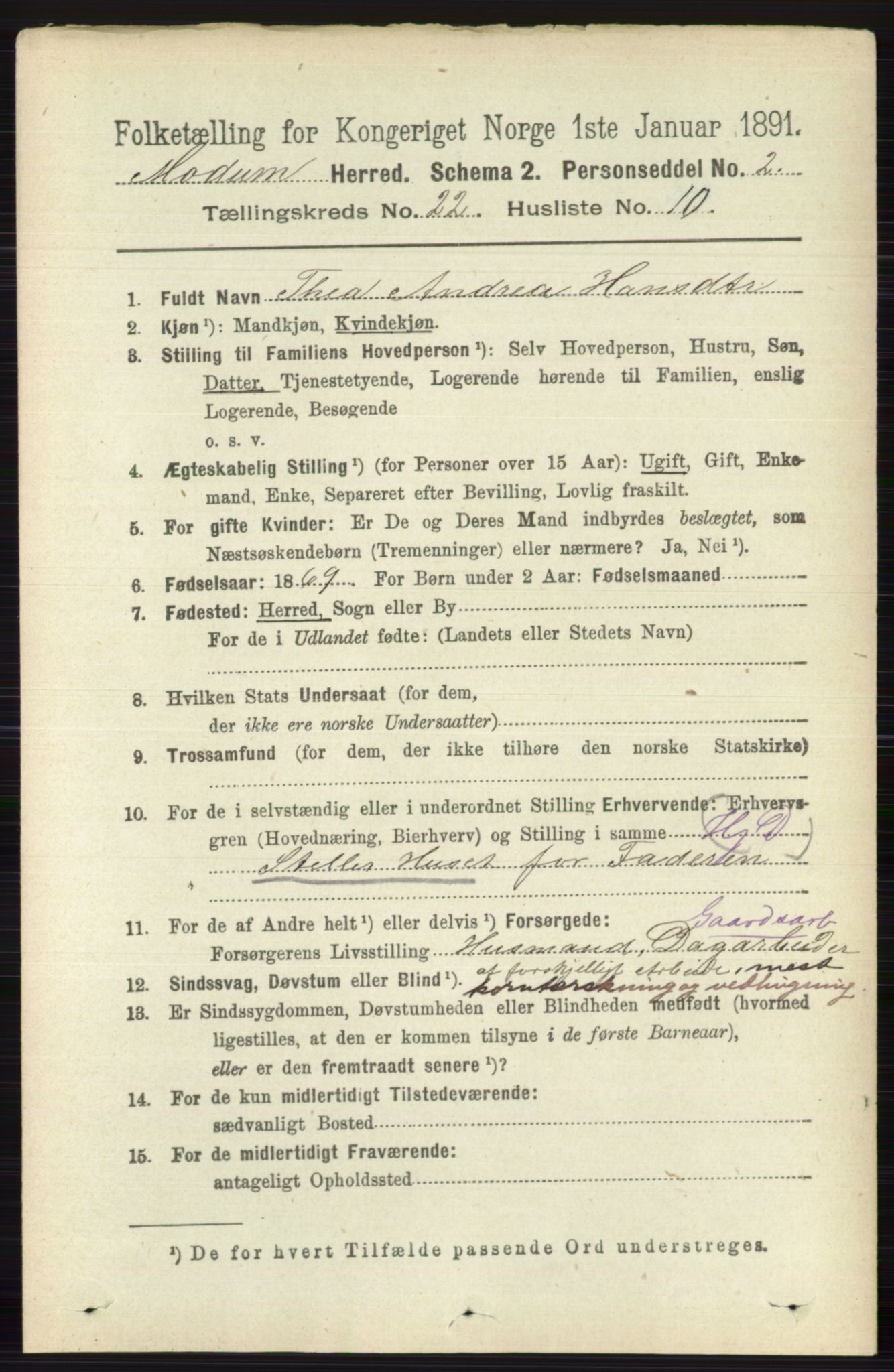 RA, 1891 census for 0623 Modum, 1891, p. 8436