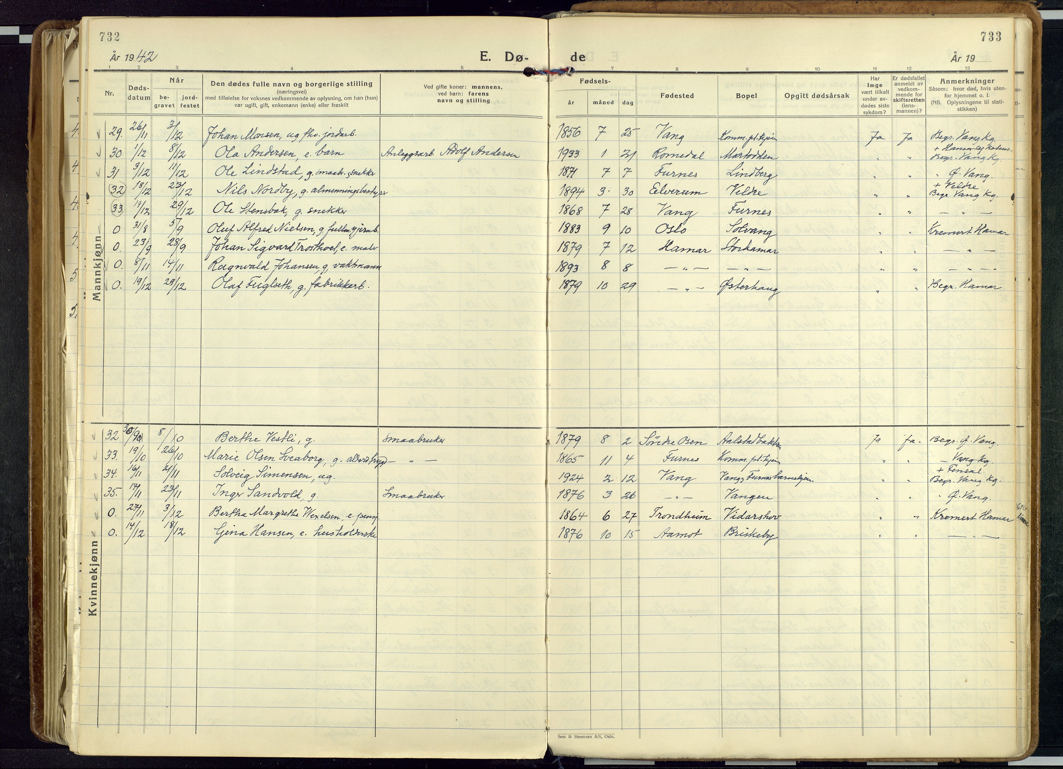 Vang prestekontor, Hedmark, AV/SAH-PREST-008/H/Ha/Haa/L0023: Parish register (official) no. 23, 1932-1957, p. 732-733