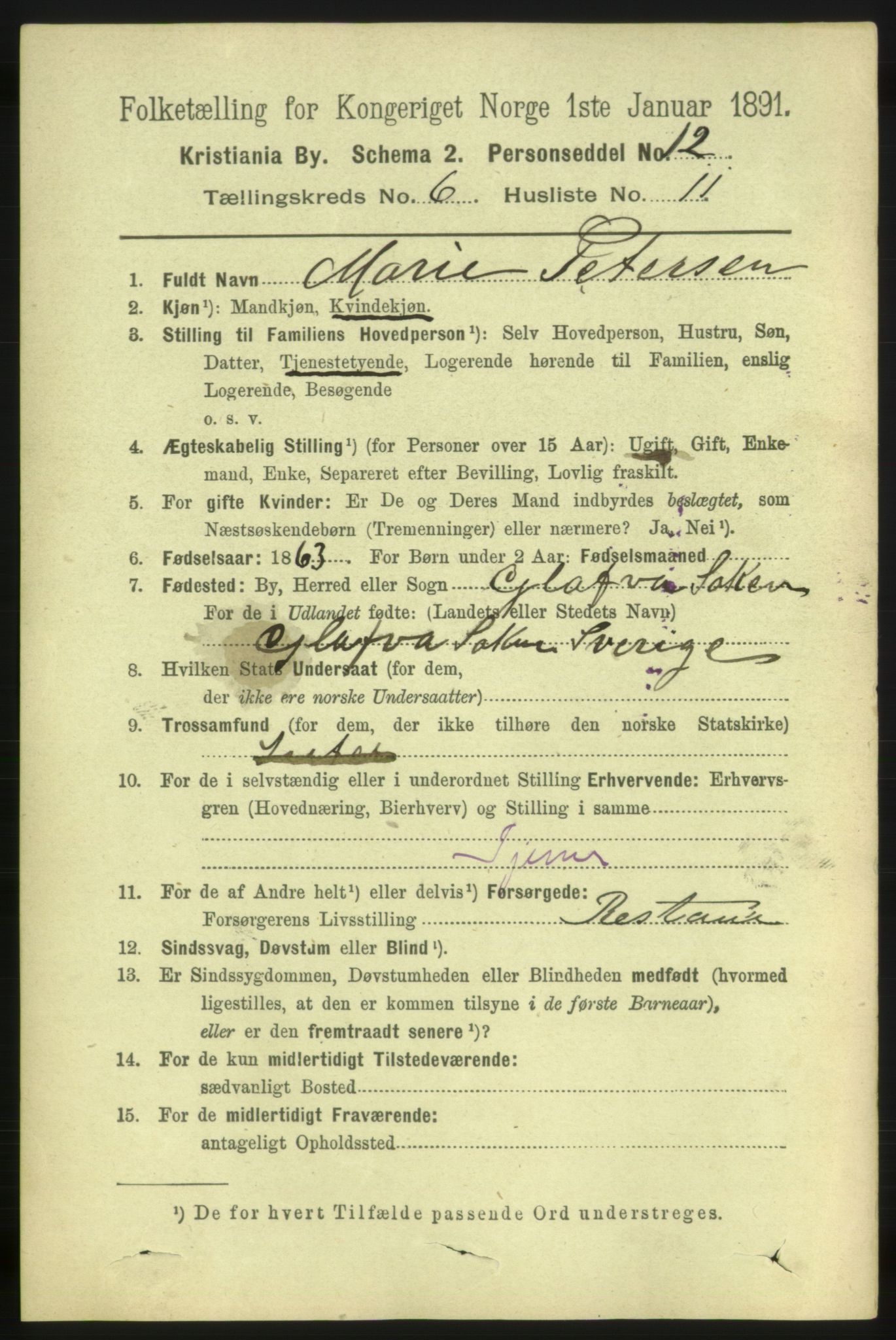 RA, 1891 census for 0301 Kristiania, 1891, p. 2685