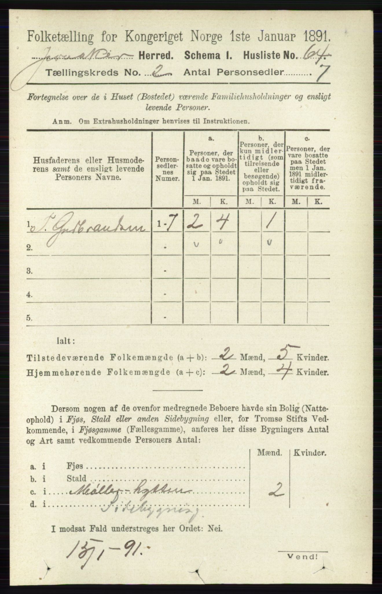 RA, 1891 census for 0532 Jevnaker, 1891, p. 620