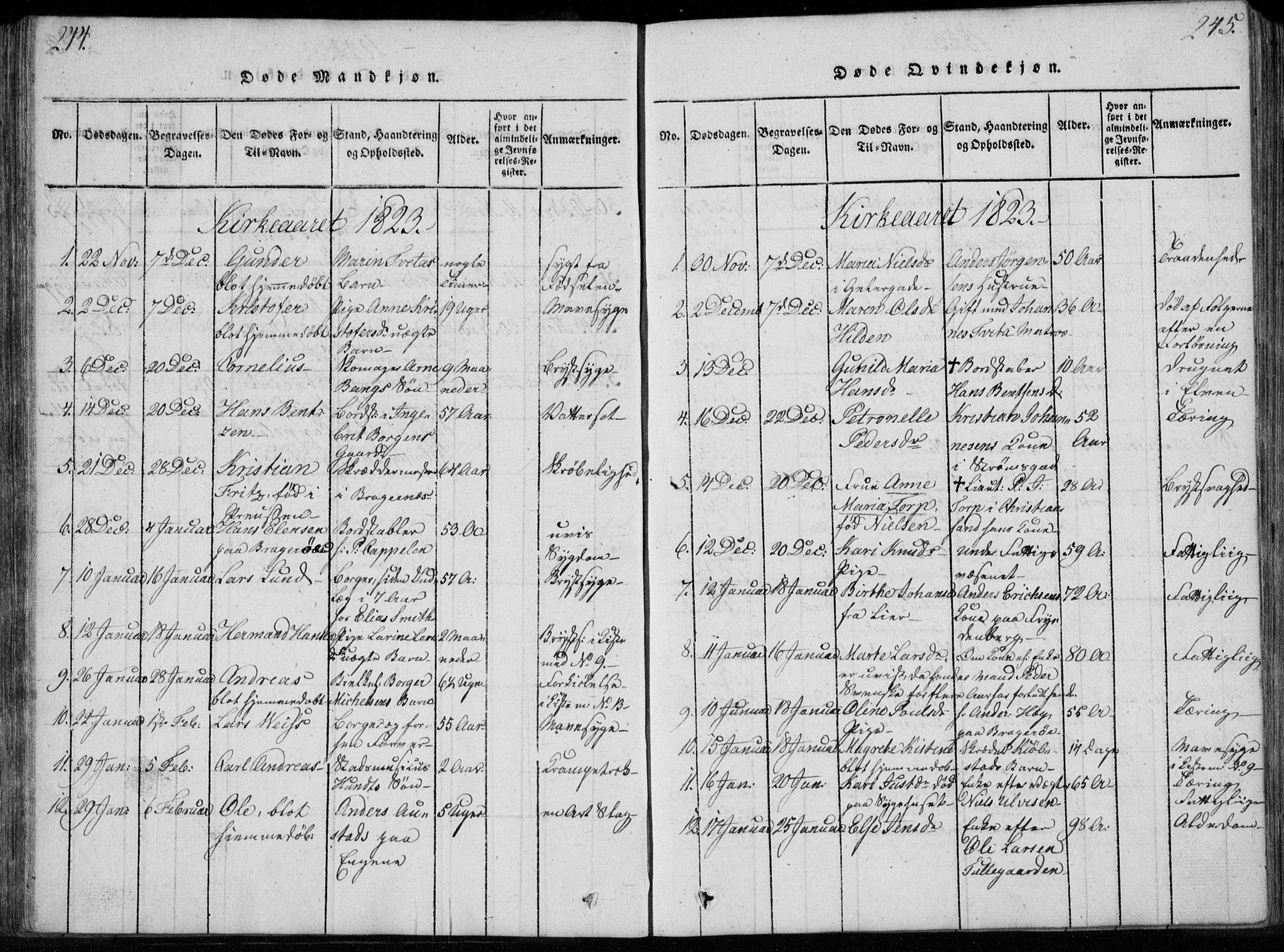 Bragernes kirkebøker, AV/SAKO-A-6/F/Fa/L0007: Parish register (official) no. I 7, 1815-1829, p. 244-245