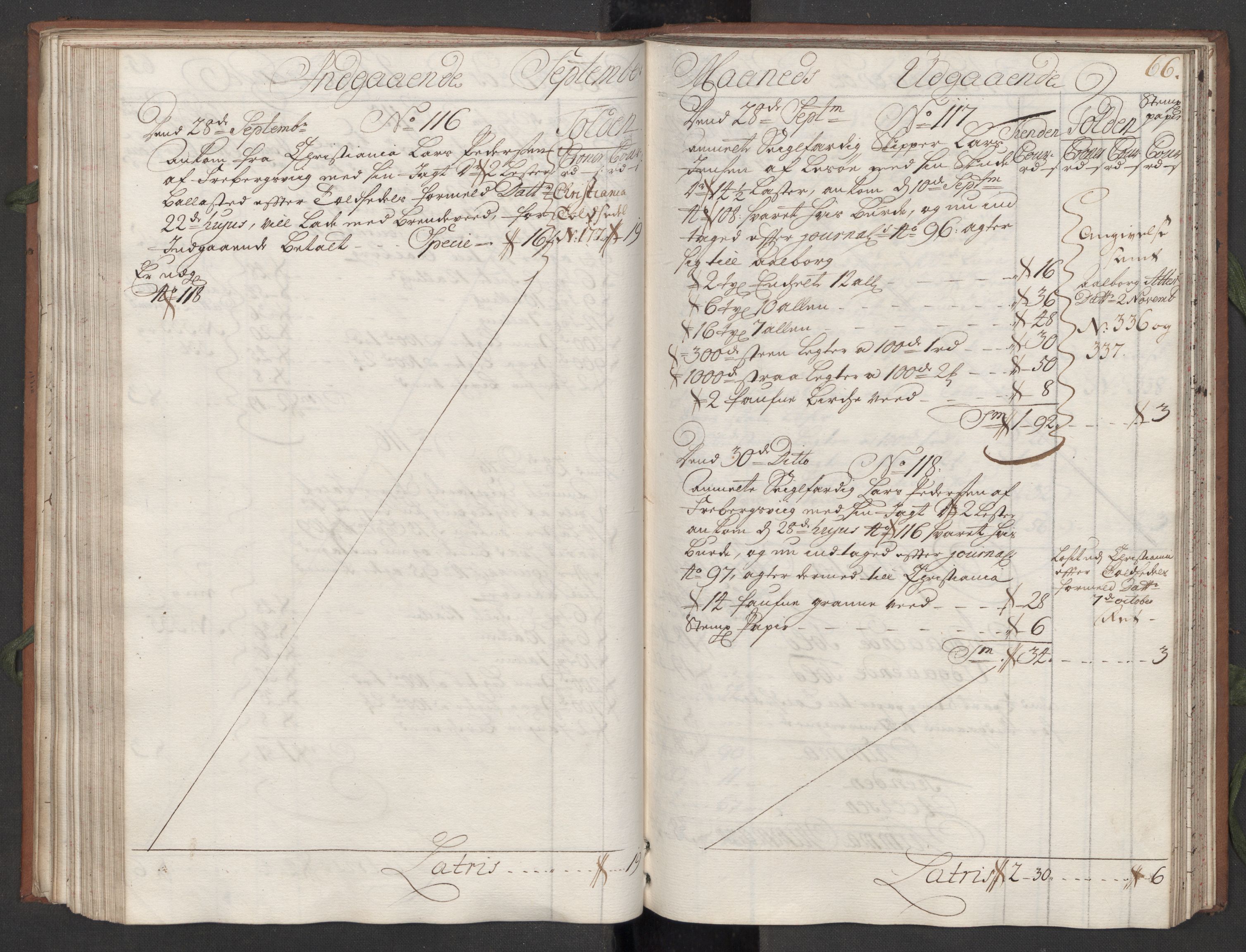 Generaltollkammeret, tollregnskaper, AV/RA-EA-5490/R09/L0008/0001: Tollregnskaper Holmestrand / Hovedtollbok, 1733, p. 65b-66a