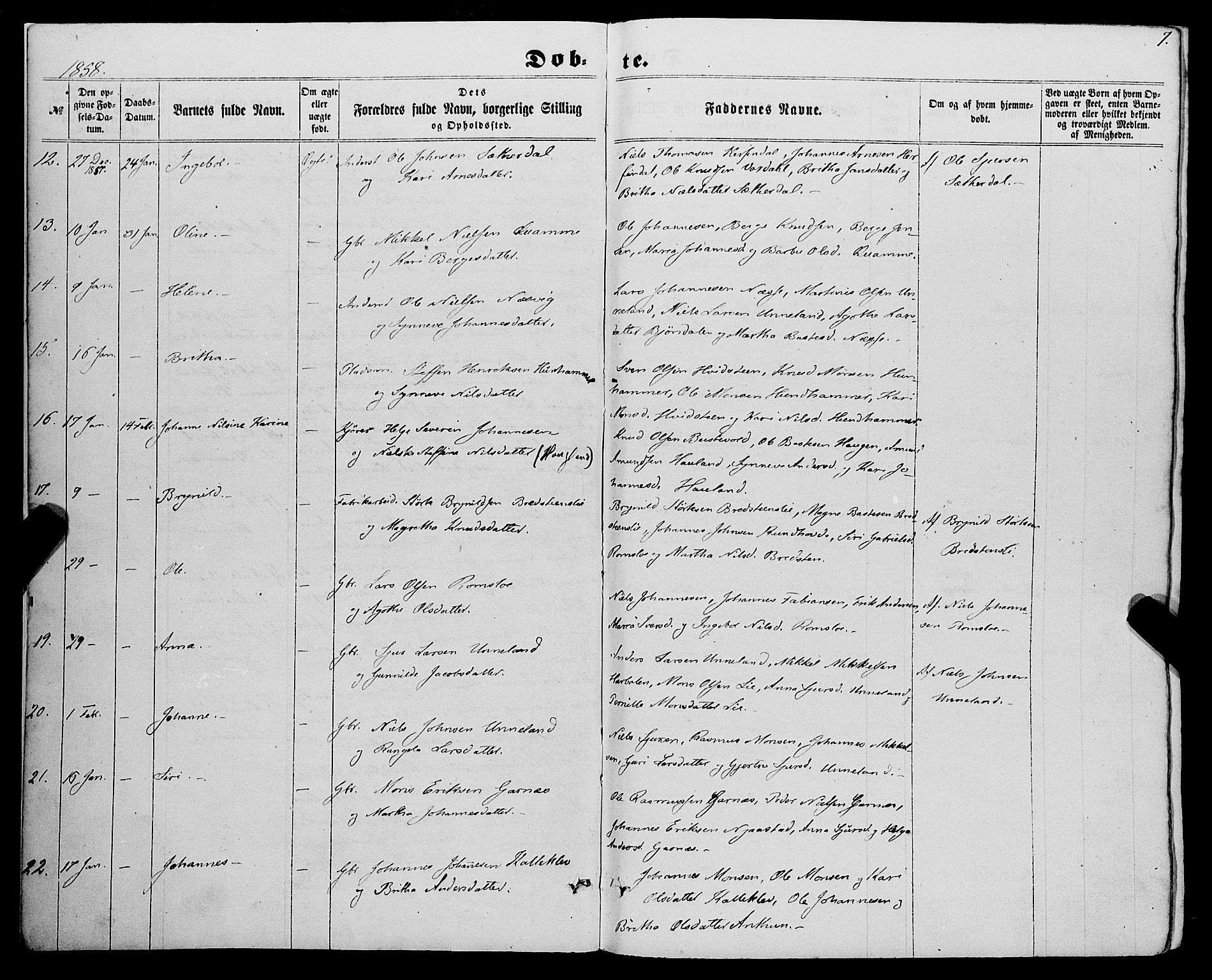 Haus sokneprestembete, AV/SAB-A-75601/H/Haa: Parish register (official) no. A 17, 1858-1870, p. 7