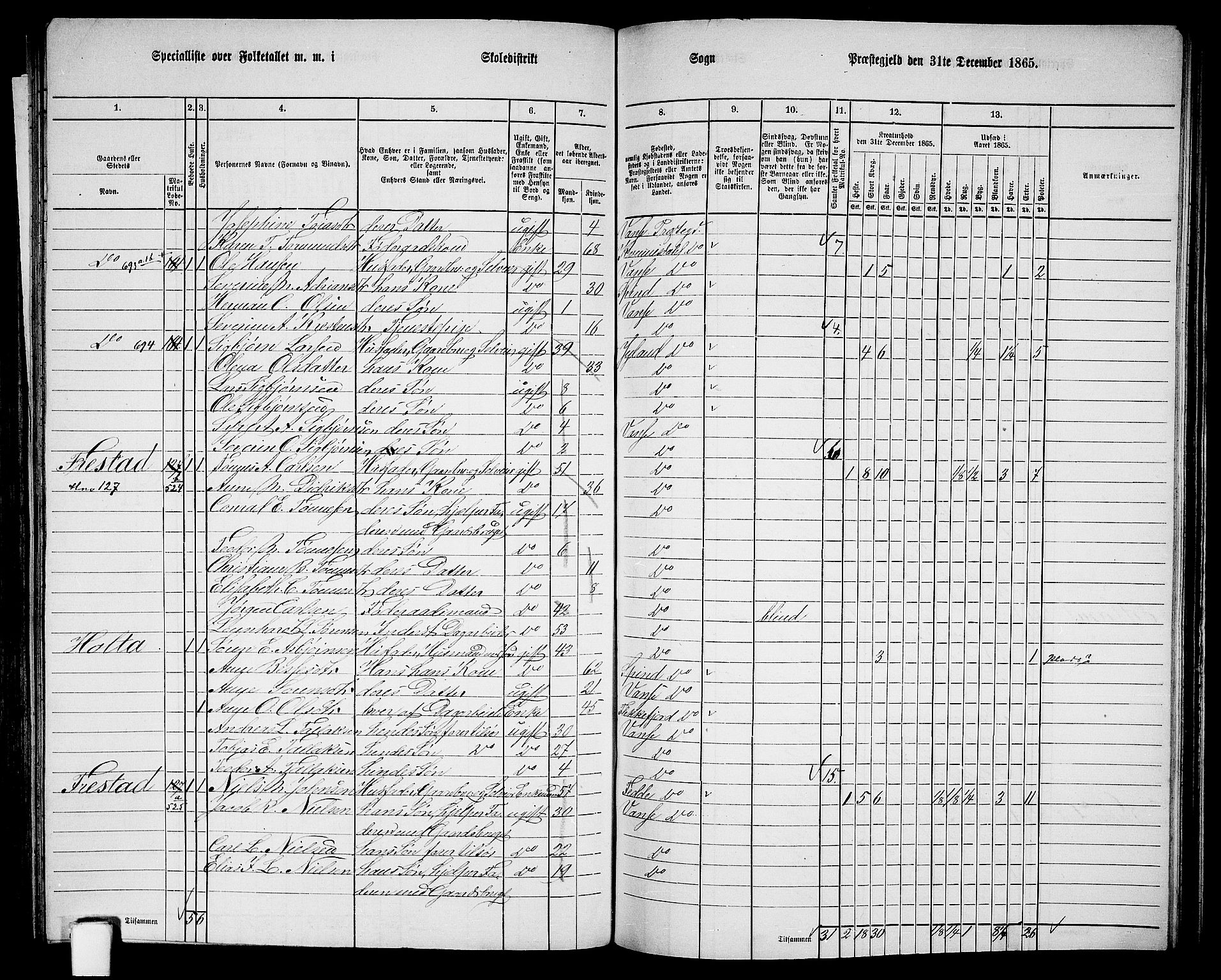 RA, 1865 census for Vanse/Vanse og Farsund, 1865, p. 197