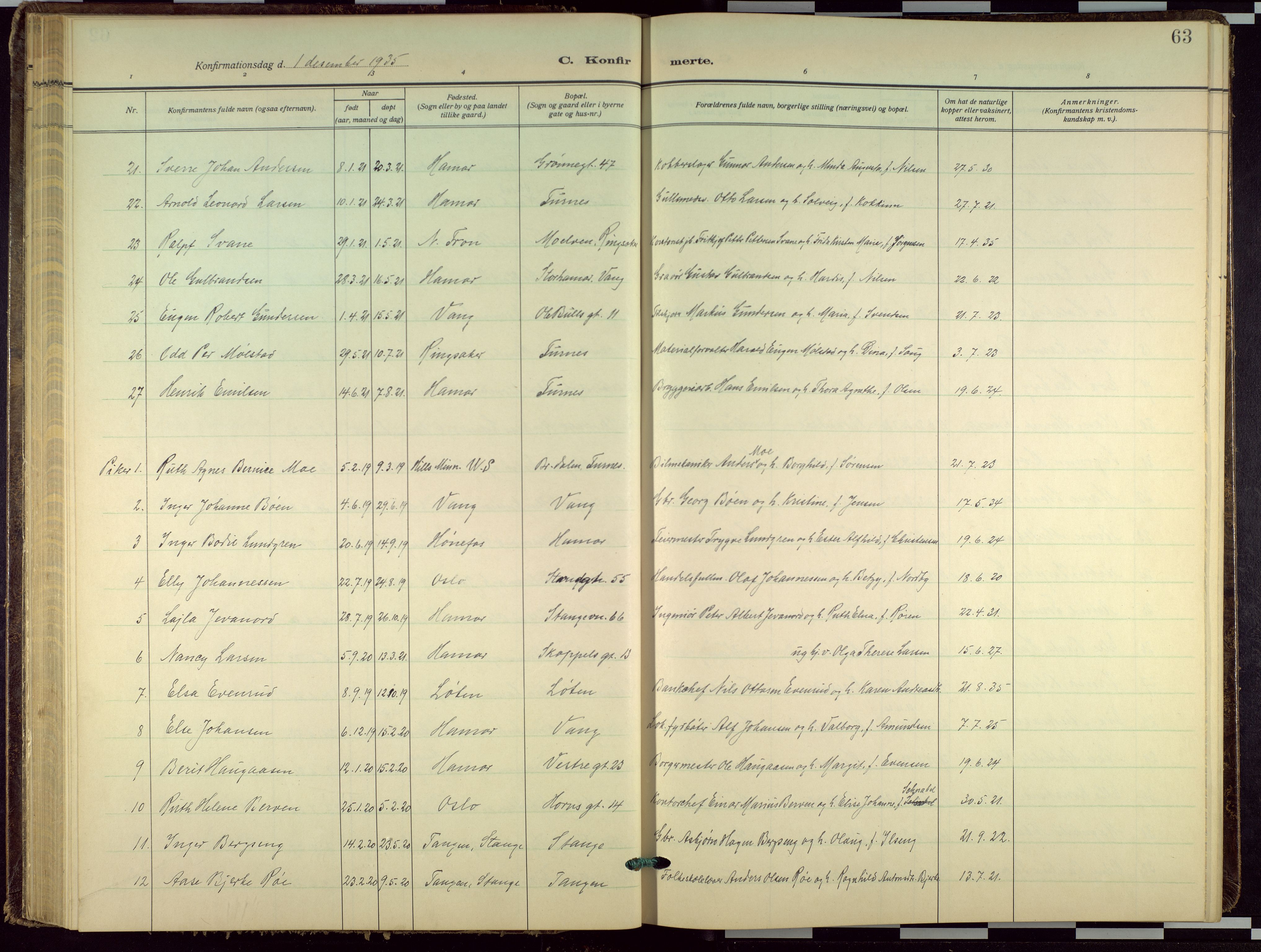 Hamar prestekontor, AV/SAH-DOMPH-002/H/Ha/Haa/L0005: Parish register (official) no. 5, 1929-1958, p. 63