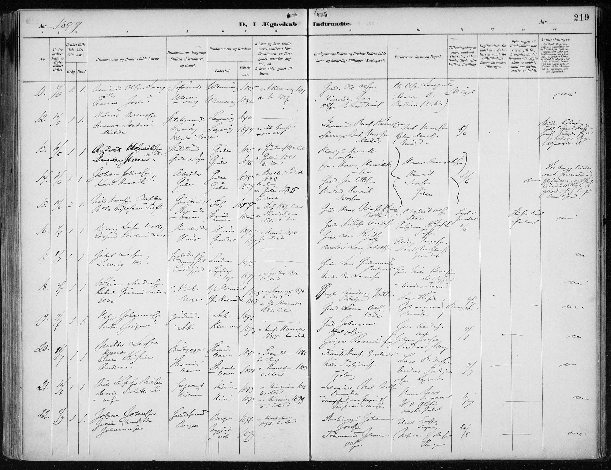 Askøy Sokneprestembete, AV/SAB-A-74101/H/Ha/Haa/Haae/L0003: Parish register (official) no. E 3, 1891-1903, p. 219