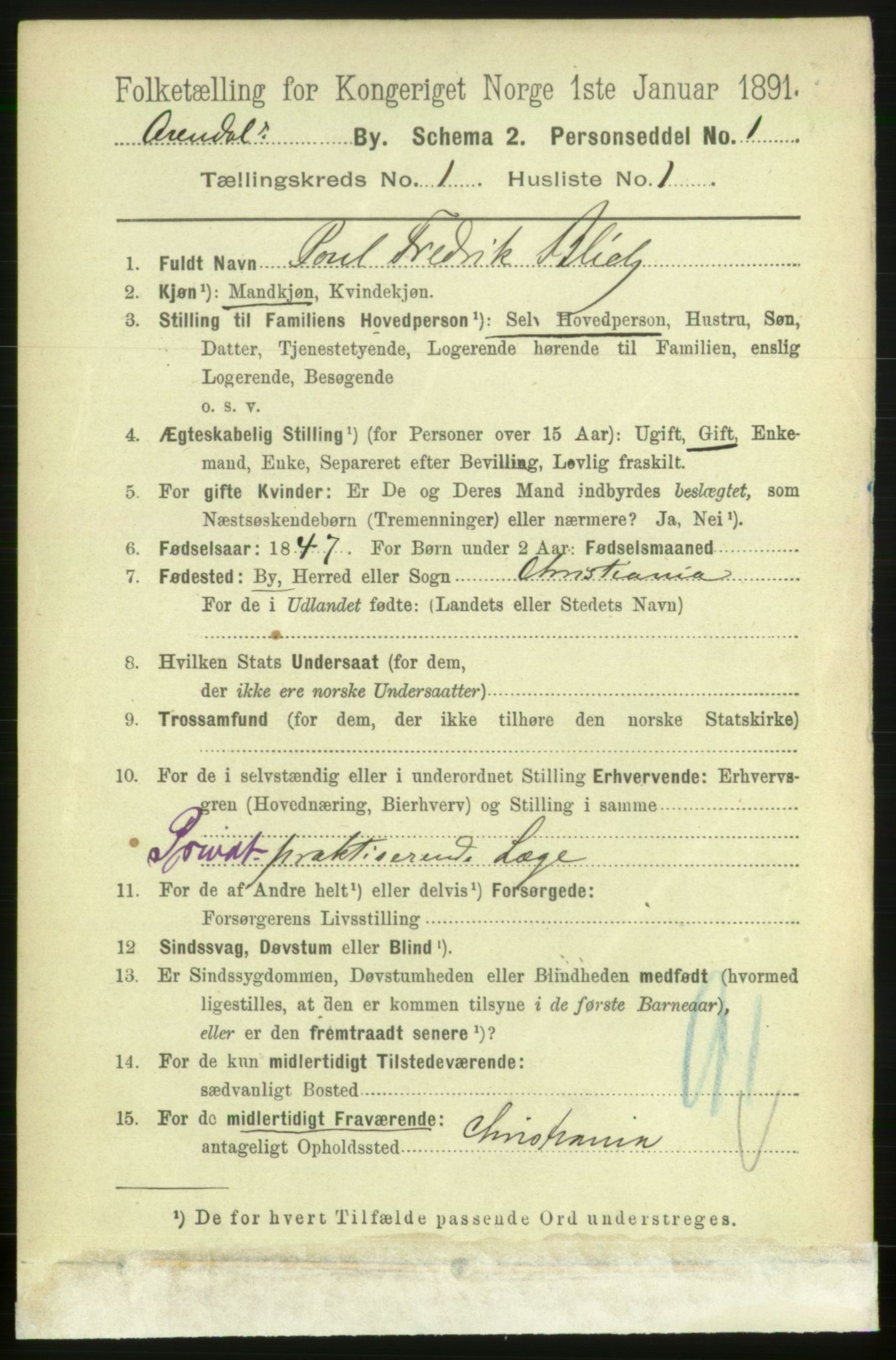 RA, 1891 census for 0903 Arendal, 1891, p. 927