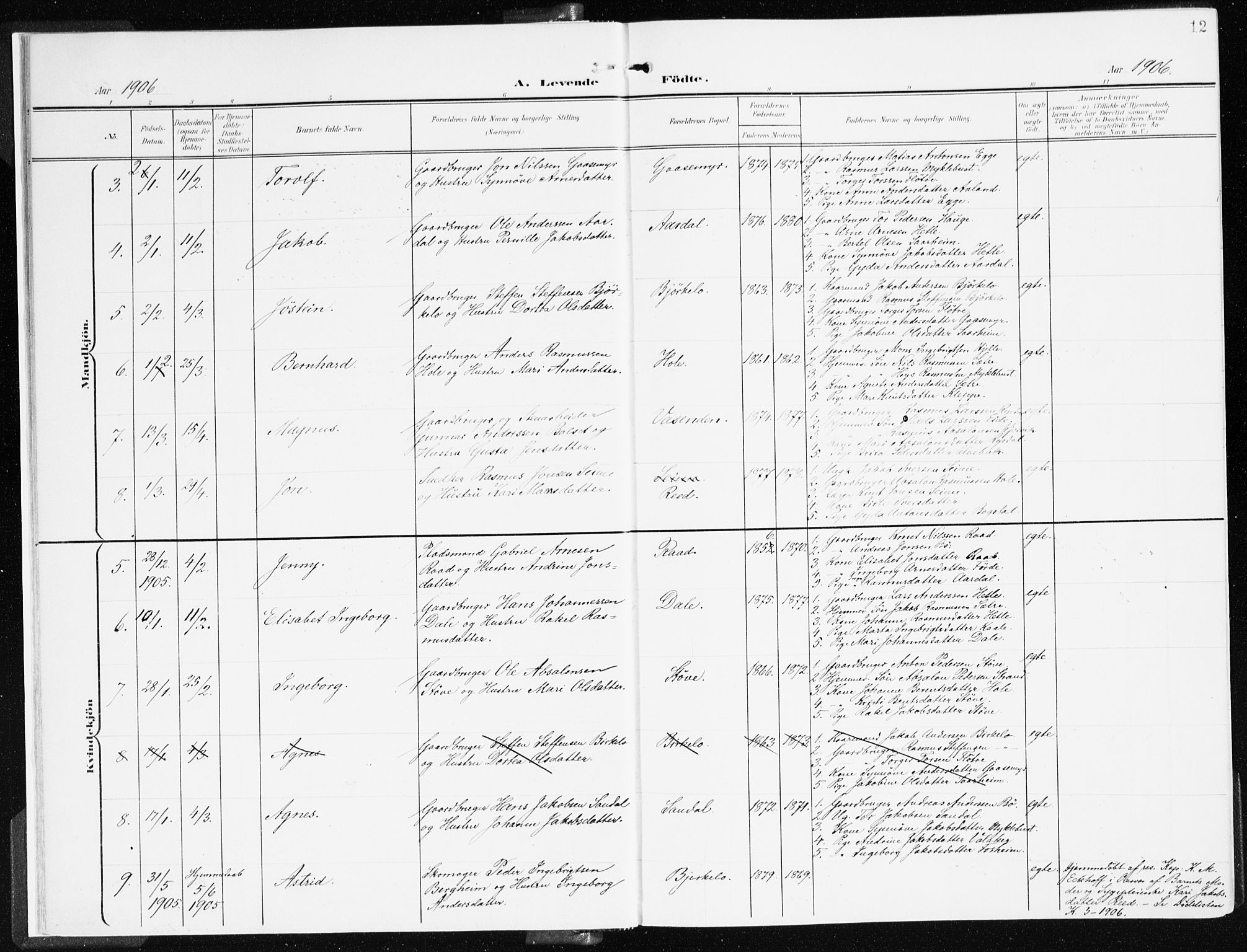 Gloppen sokneprestembete, AV/SAB-A-80101/H/Haa/Haac/L0003: Parish register (official) no. C 3, 1904-1921, p. 12