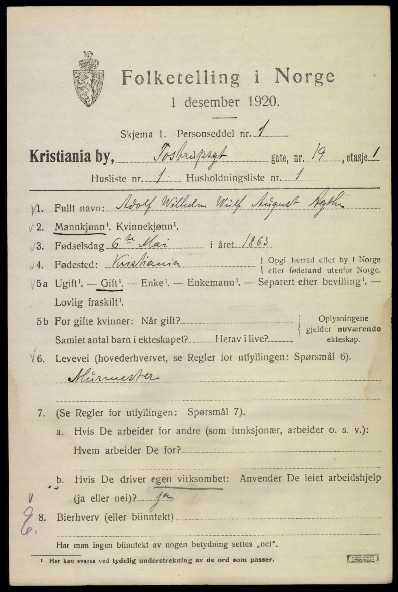 SAO, 1920 census for Kristiania, 1920, p. 595345