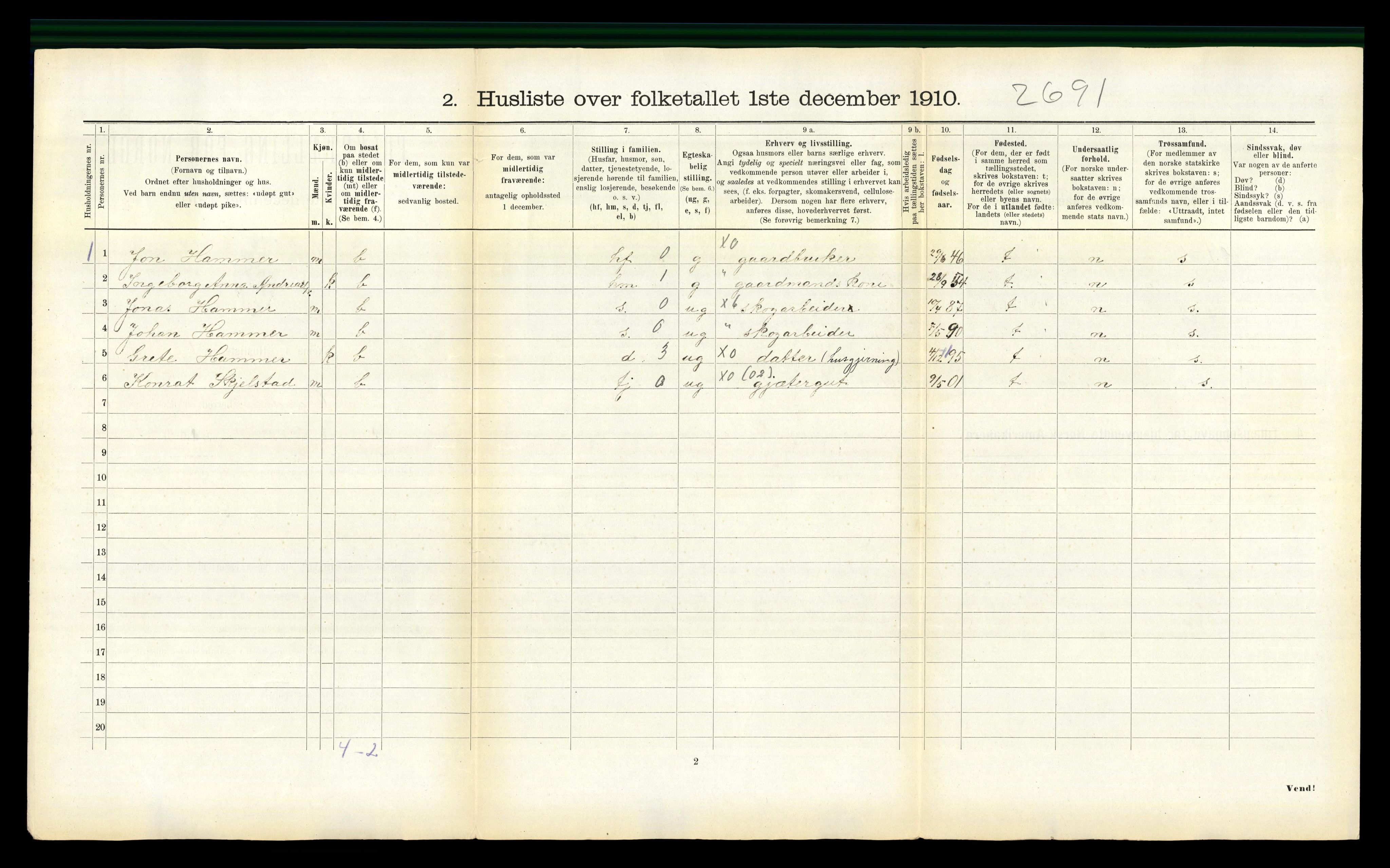 RA, 1910 census for Ogndal, 1910, p. 375