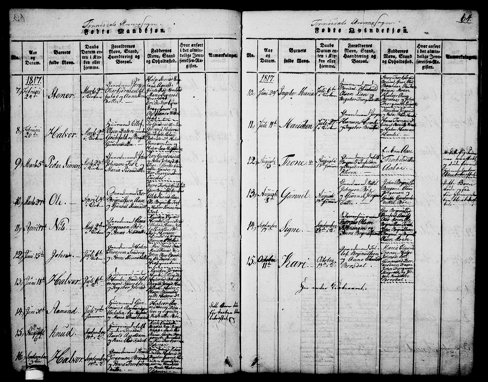 Drangedal kirkebøker, SAKO/A-258/G/Ga/L0001: Parish register (copy) no. I 1 /2, 1814-1856, p. 64