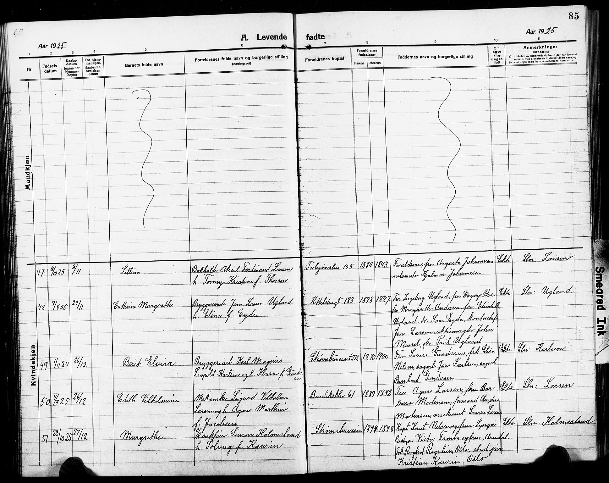 Arendal sokneprestkontor, Trefoldighet, AV/SAK-1111-0040/F/Fb/L0007: Parish register (copy) no. B 7, 1916-1927, p. 85