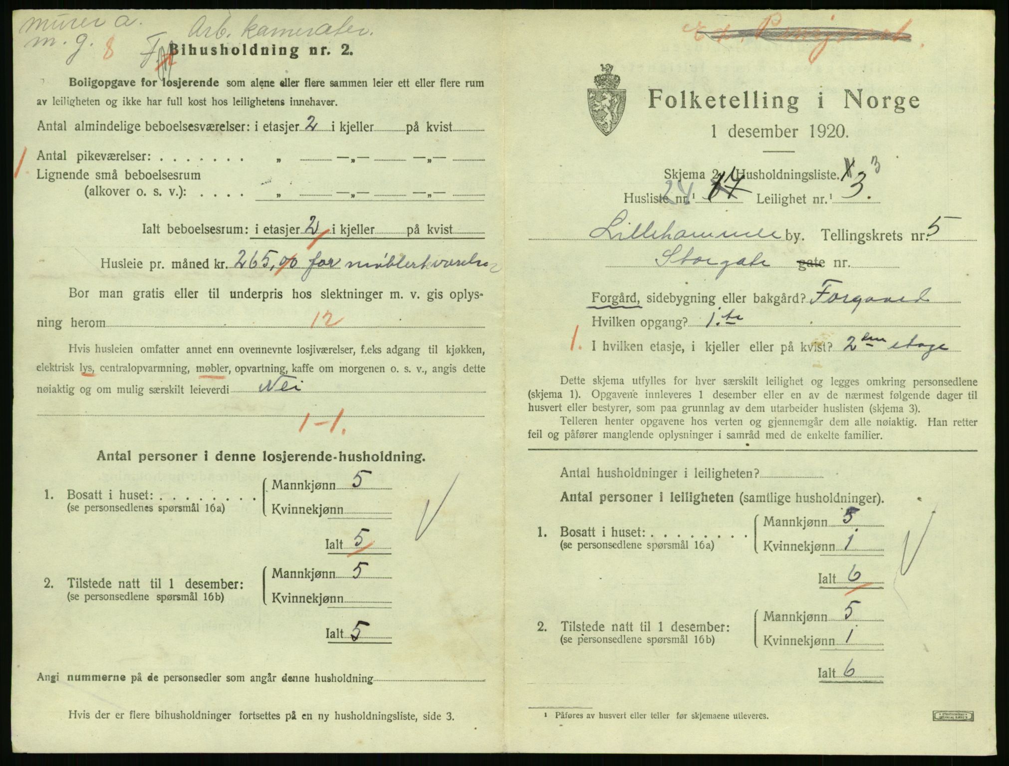 SAH, 1920 census for Lillehammer, 1920, p. 2280