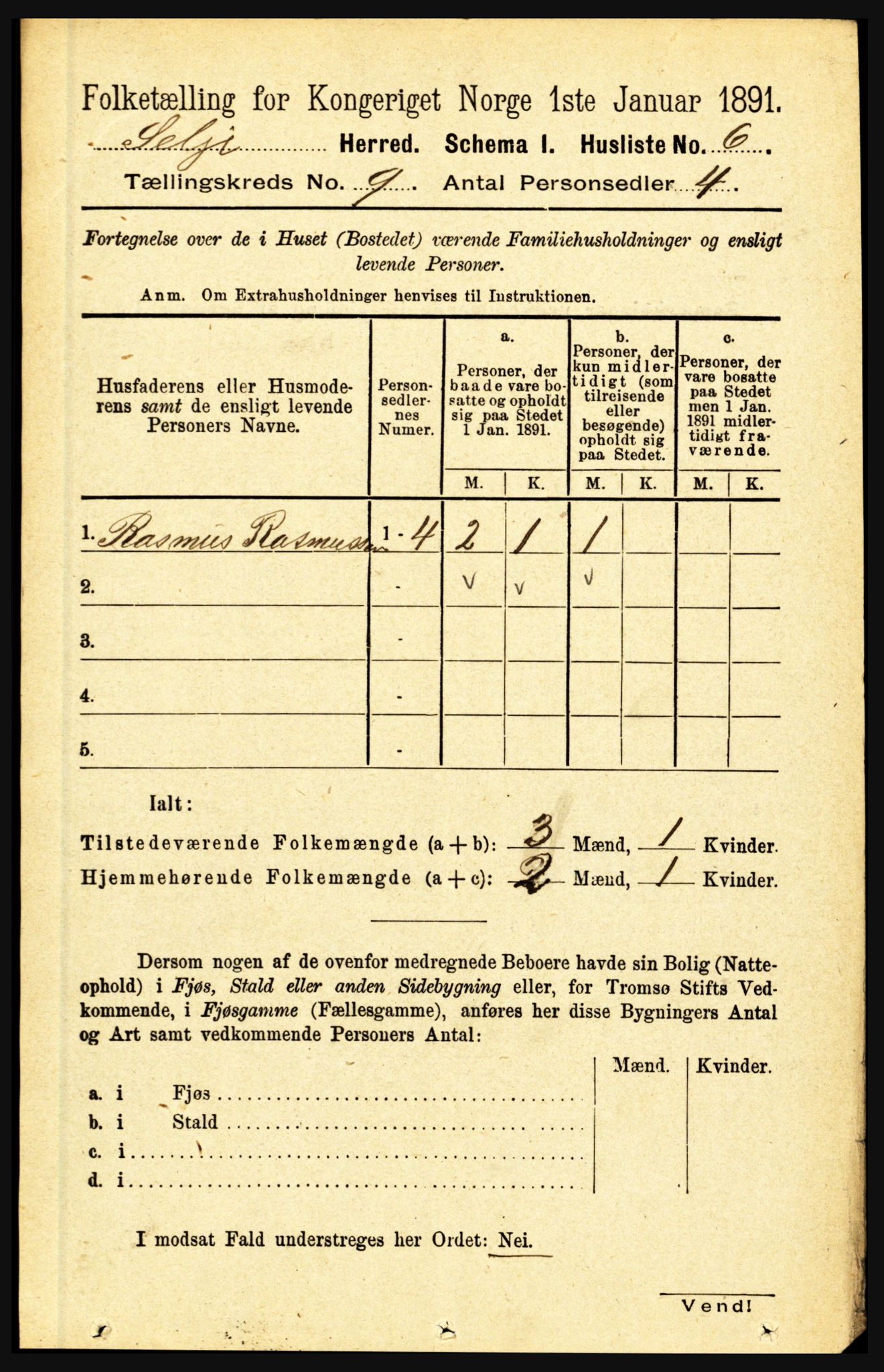 RA, 1891 census for 1441 Selje, 1891, p. 2653