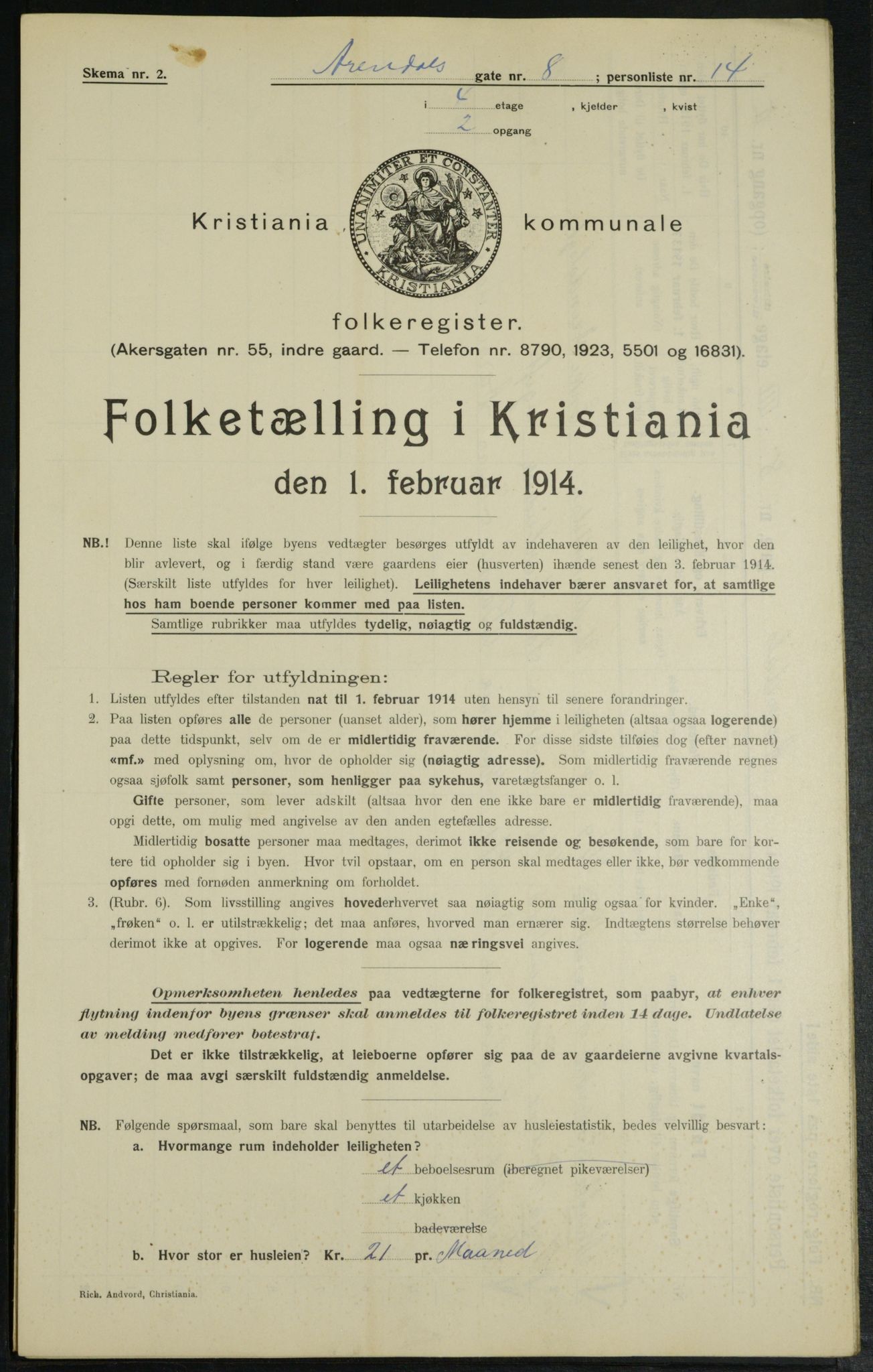 OBA, Municipal Census 1914 for Kristiania, 1914, p. 2040