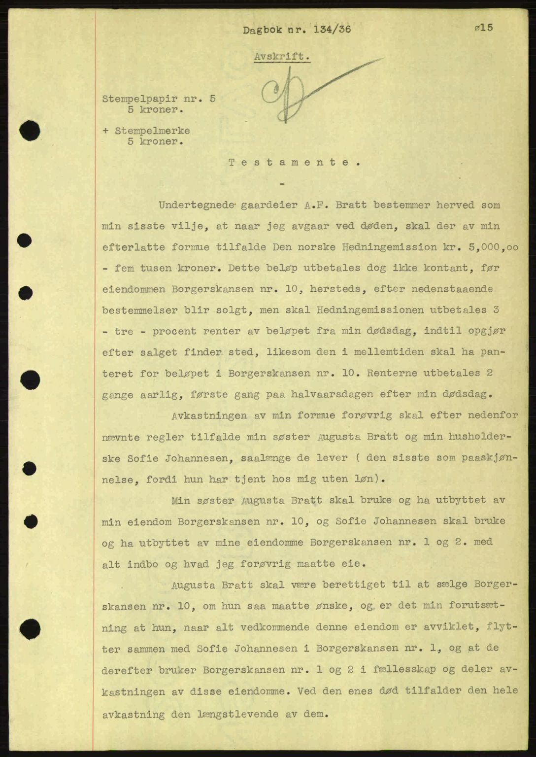 Idd og Marker sorenskriveri, AV/SAO-A-10283/G/Gb/Gbc/L0001: Mortgage book no. B1-3, 1936-1939, Diary no: : 134/1936