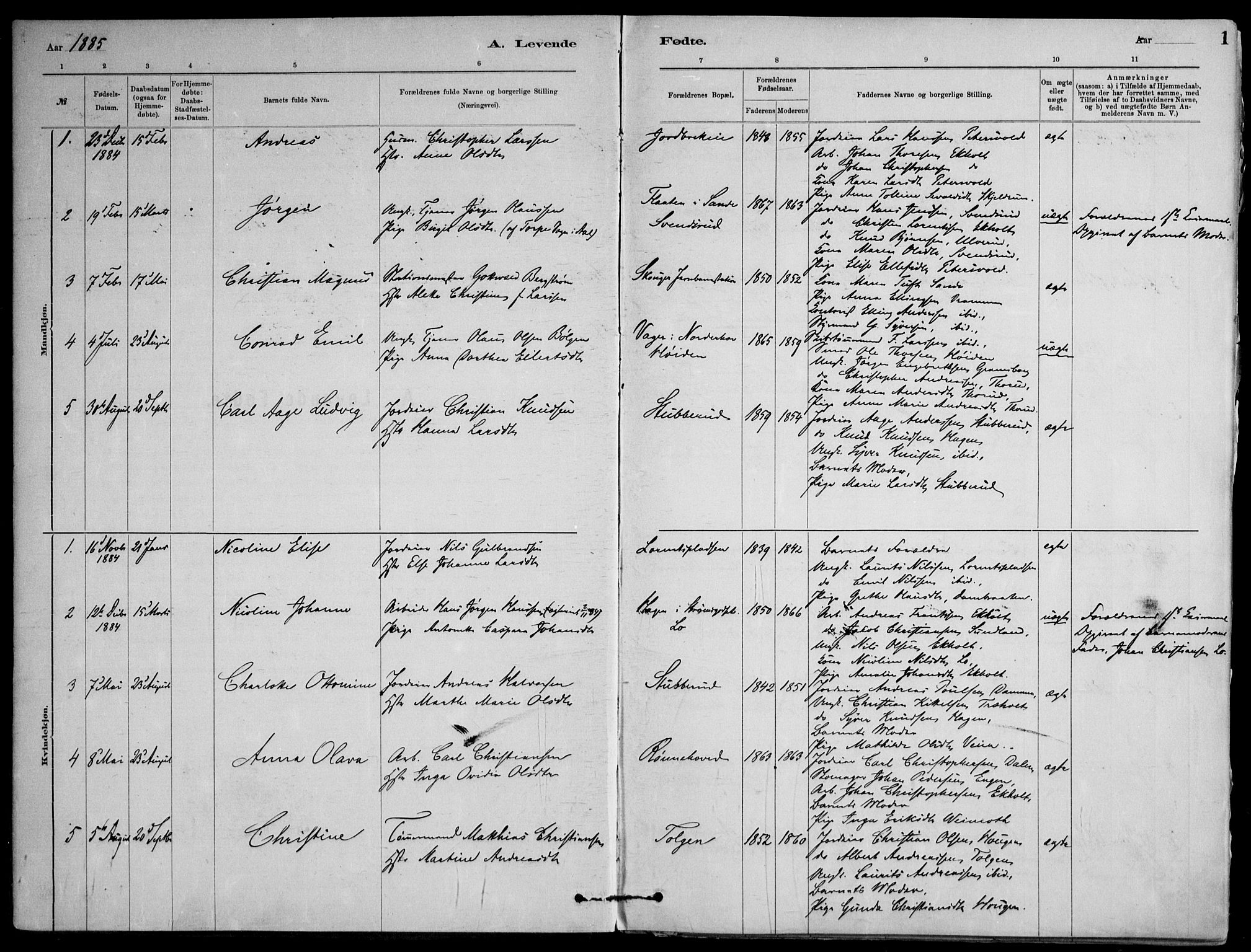 Skoger kirkebøker, AV/SAKO-A-59/F/Fb/L0001: Parish register (official) no. II 1, 1885-1913, p. 1