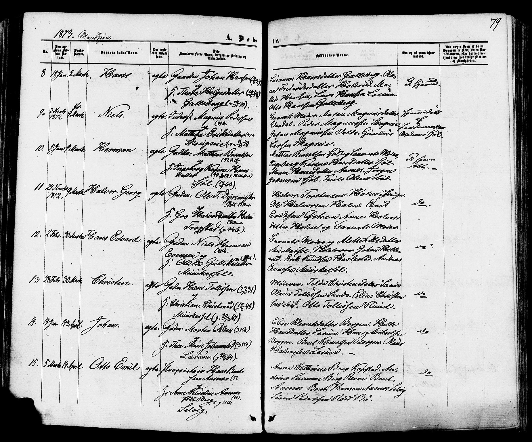 Sande Kirkebøker, AV/SAKO-A-53/F/Fa/L0005: Parish register (official) no. 5, 1865-1877, p. 79