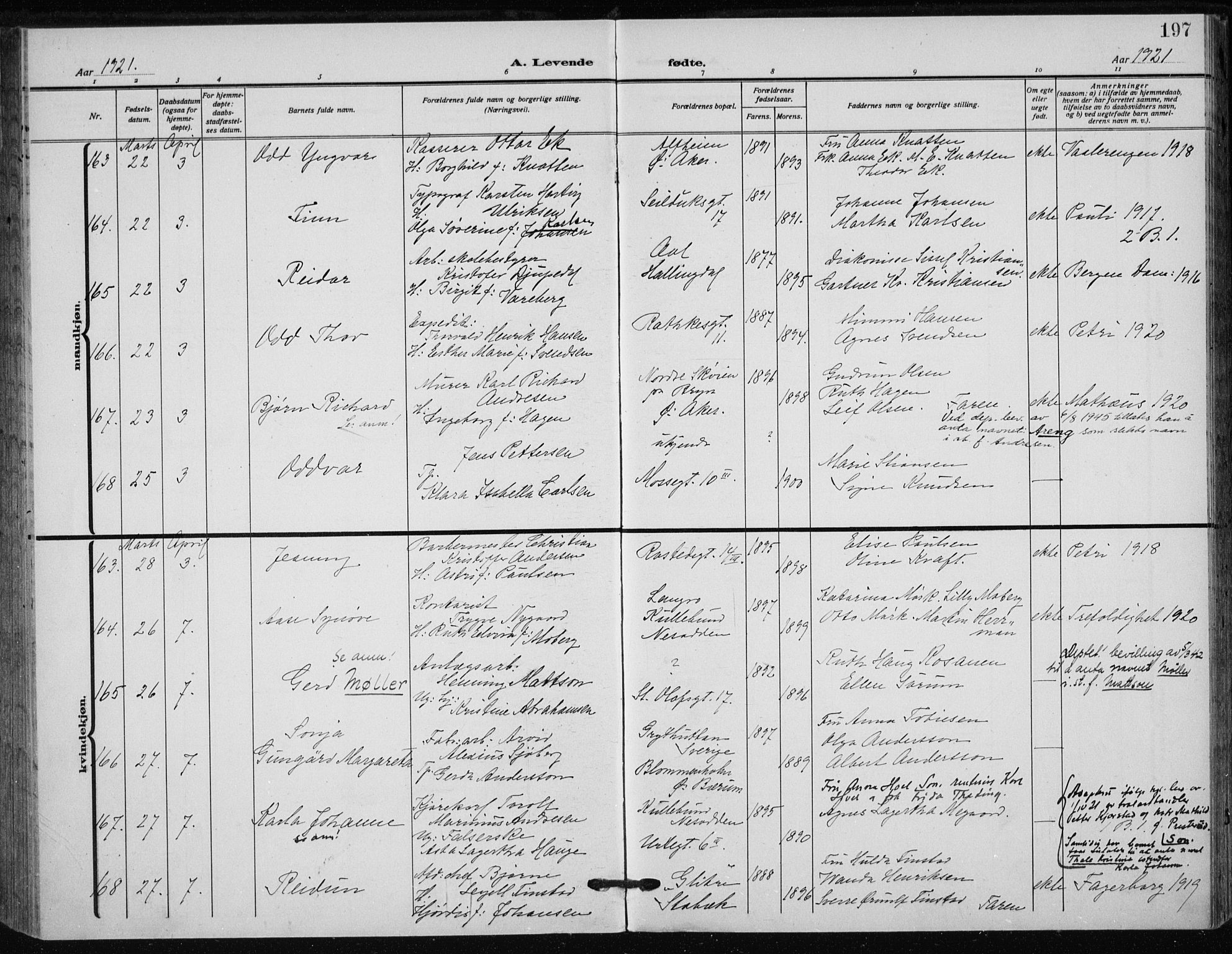 Rikshospitalet prestekontor Kirkebøker, SAO/A-10309b/F/L0017: Parish register (official) no. 17, 1919-1922, p. 197
