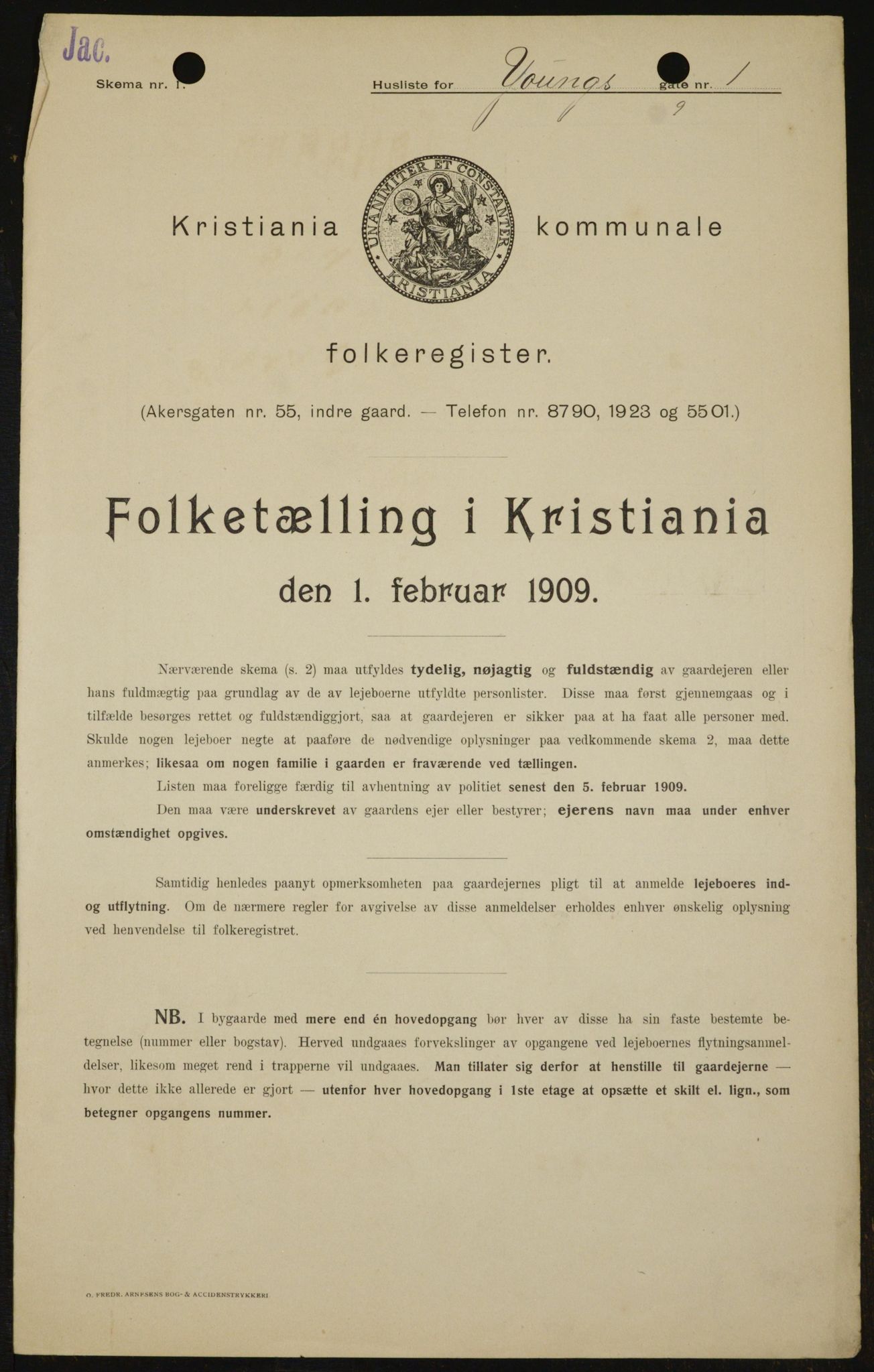 OBA, Municipal Census 1909 for Kristiania, 1909, p. 116674