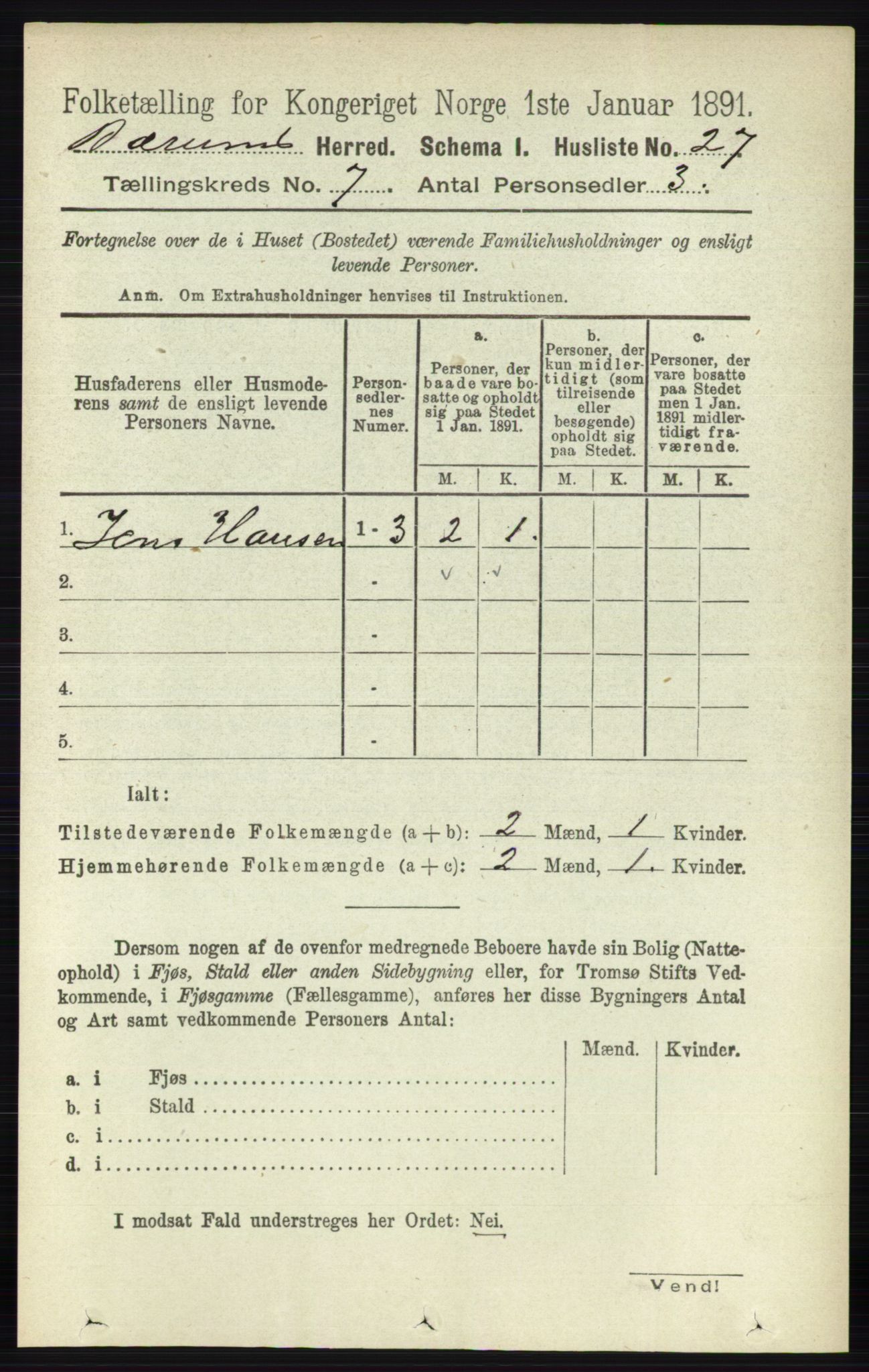 RA, 1891 census for 0219 Bærum, 1891, p. 4064