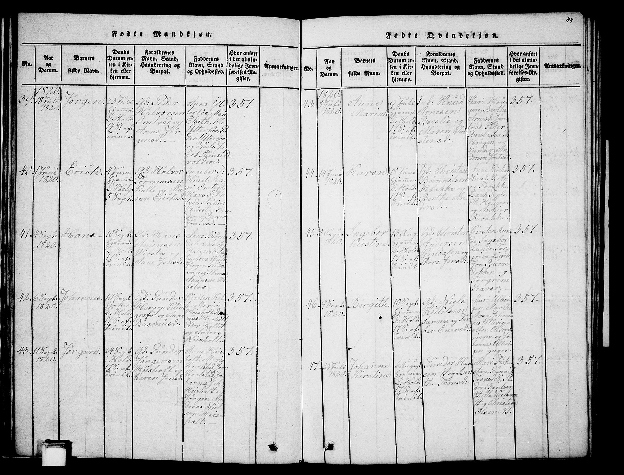 Holla kirkebøker, SAKO/A-272/G/Ga/L0001: Parish register (copy) no. I 1, 1814-1830, p. 44