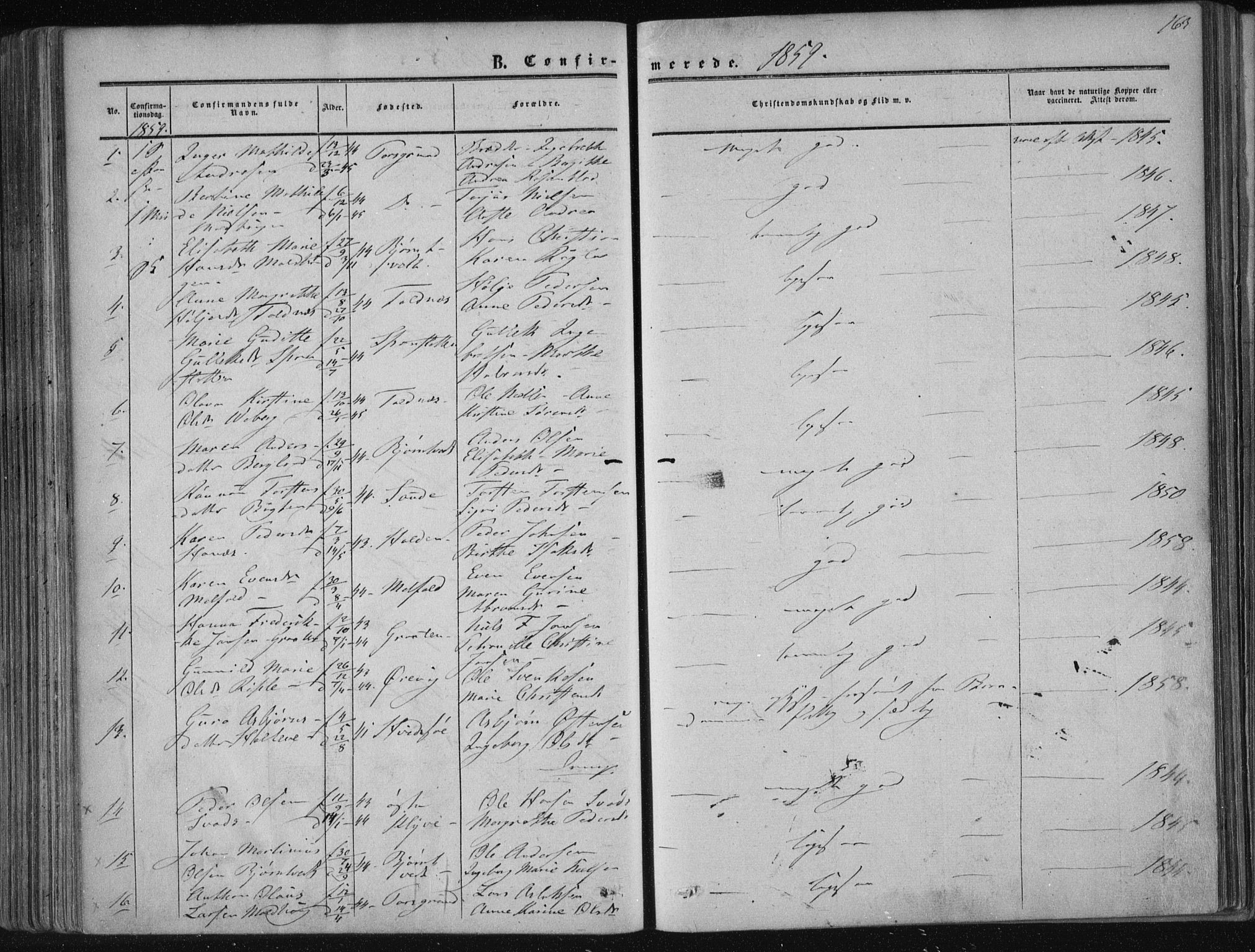 Solum kirkebøker, SAKO/A-306/F/Fa/L0007: Parish register (official) no. I 7, 1856-1864, p. 163