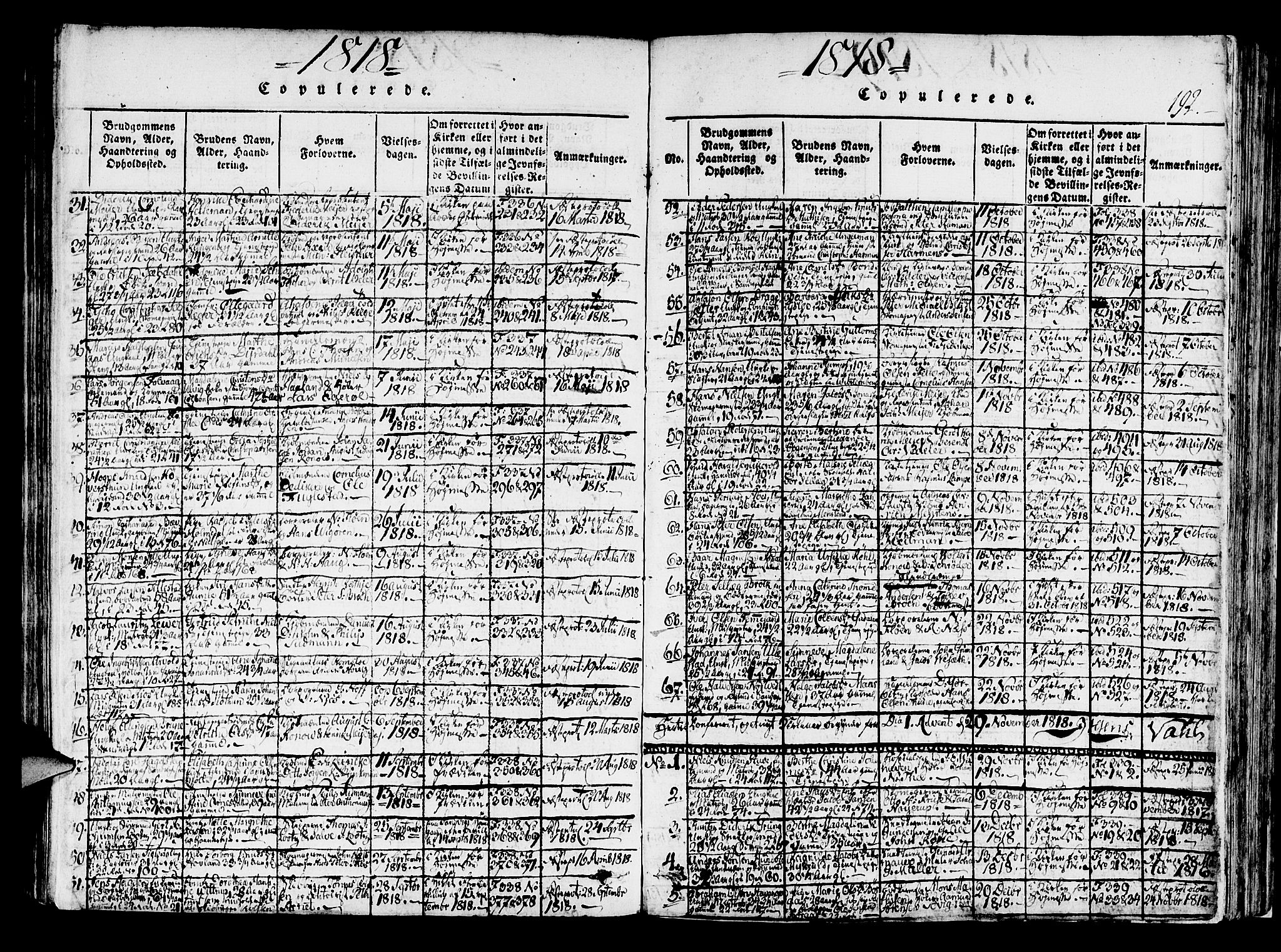 Korskirken sokneprestembete, AV/SAB-A-76101/H/Haa/L0013: Parish register (official) no. A 13, 1815-1822, p. 192