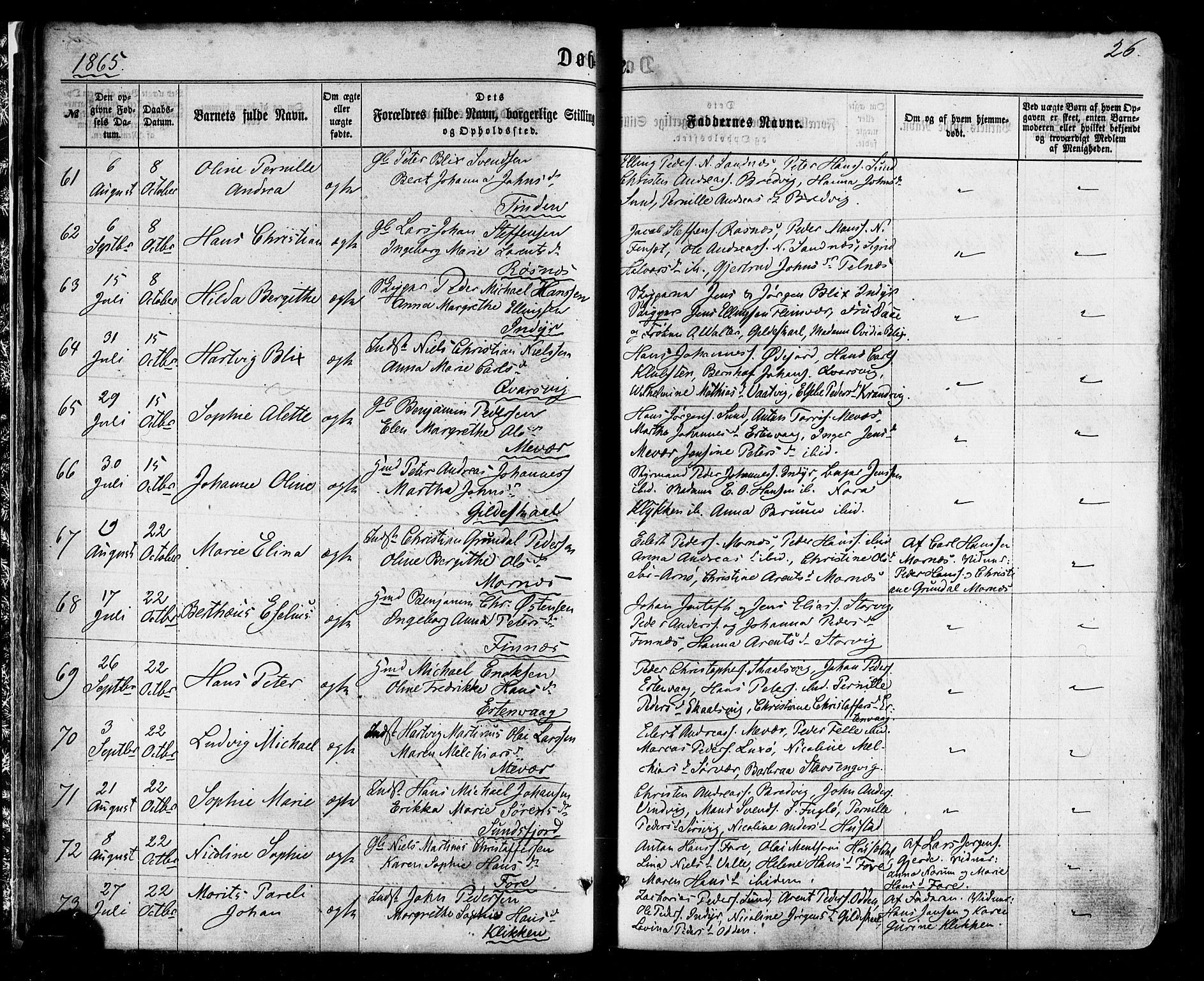Ministerialprotokoller, klokkerbøker og fødselsregistre - Nordland, AV/SAT-A-1459/805/L0098: Parish register (official) no. 805A05, 1862-1879, p. 26