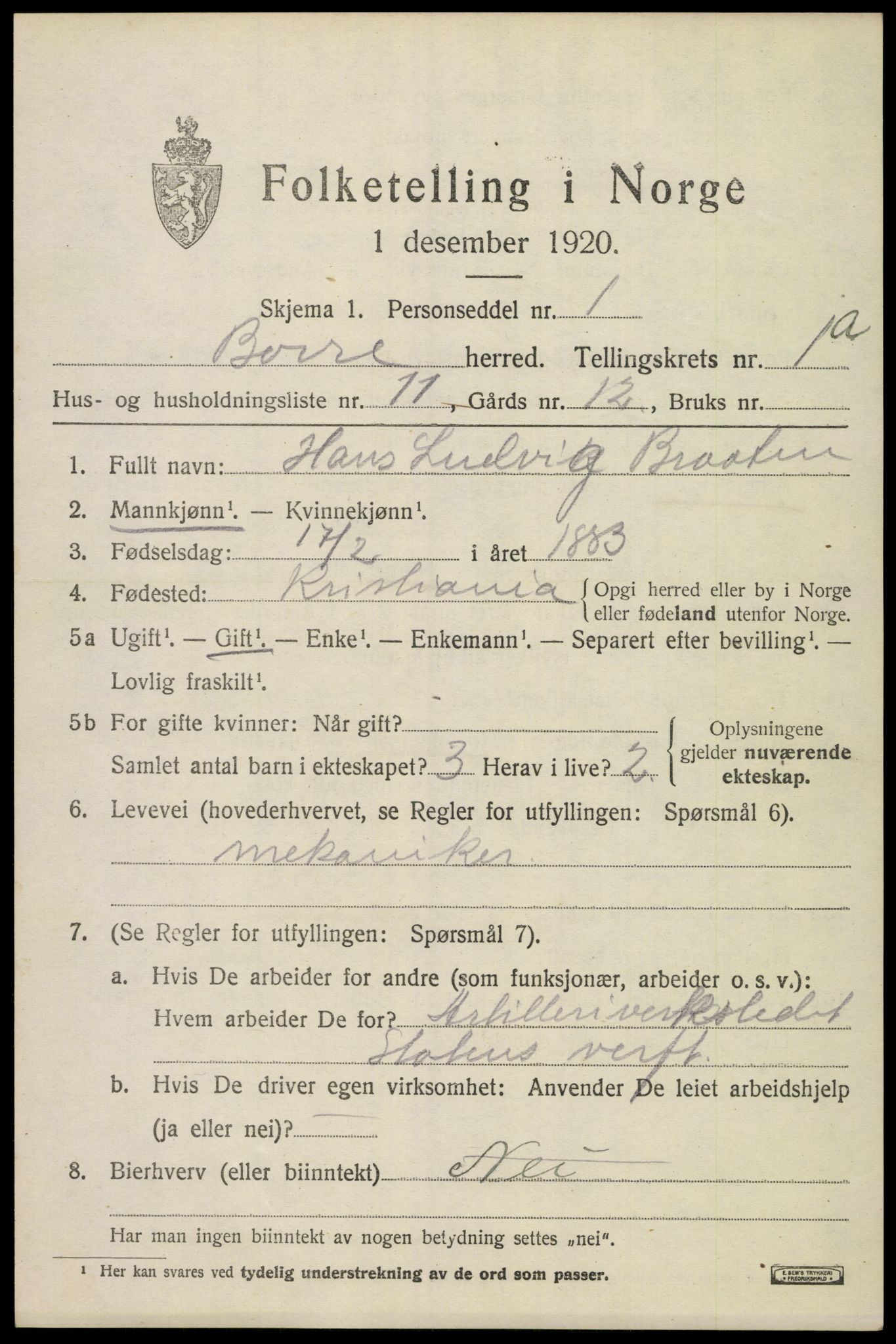 SAKO, 1920 census for Borre, 1920, p. 1550