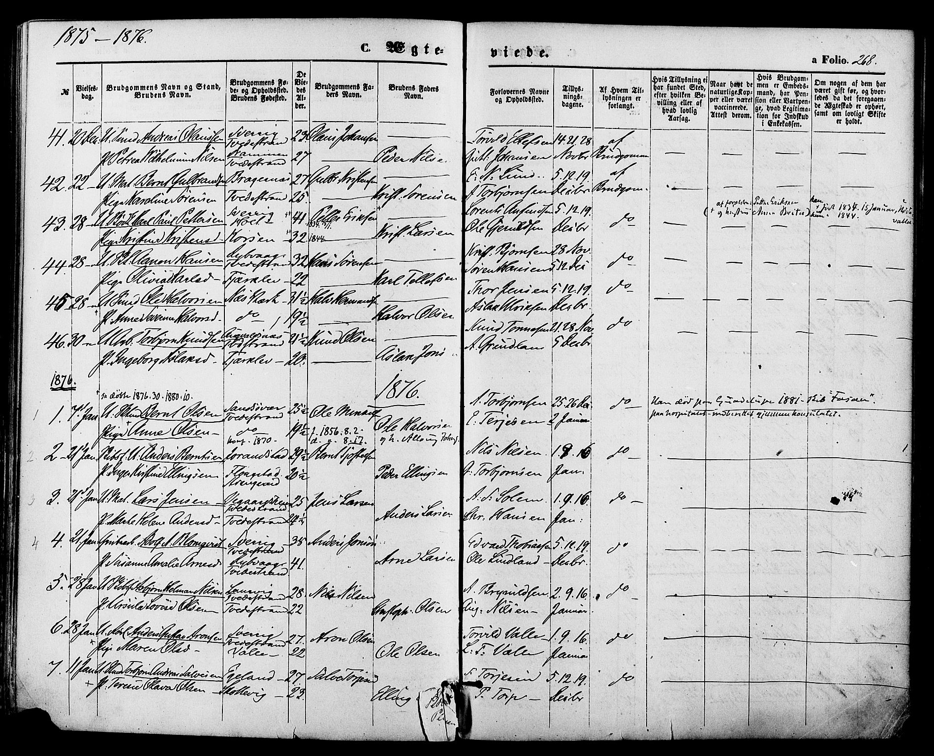Holt sokneprestkontor, SAK/1111-0021/F/Fa/L0010: Parish register (official) no. A 10, 1872-1885, p. 268