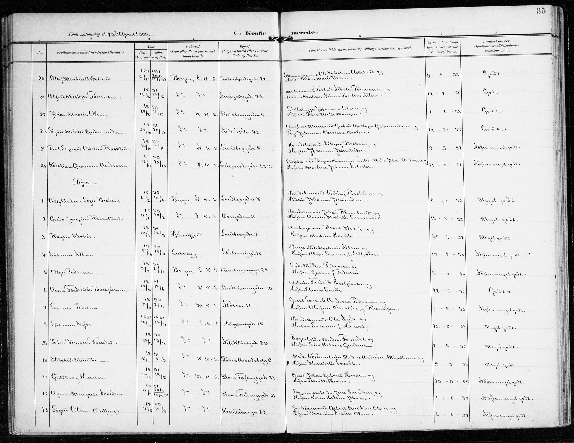 Mariakirken Sokneprestembete, AV/SAB-A-76901/H/Haa/L0014: Parish register (official) no. C 2, 1900-1916, p. 35