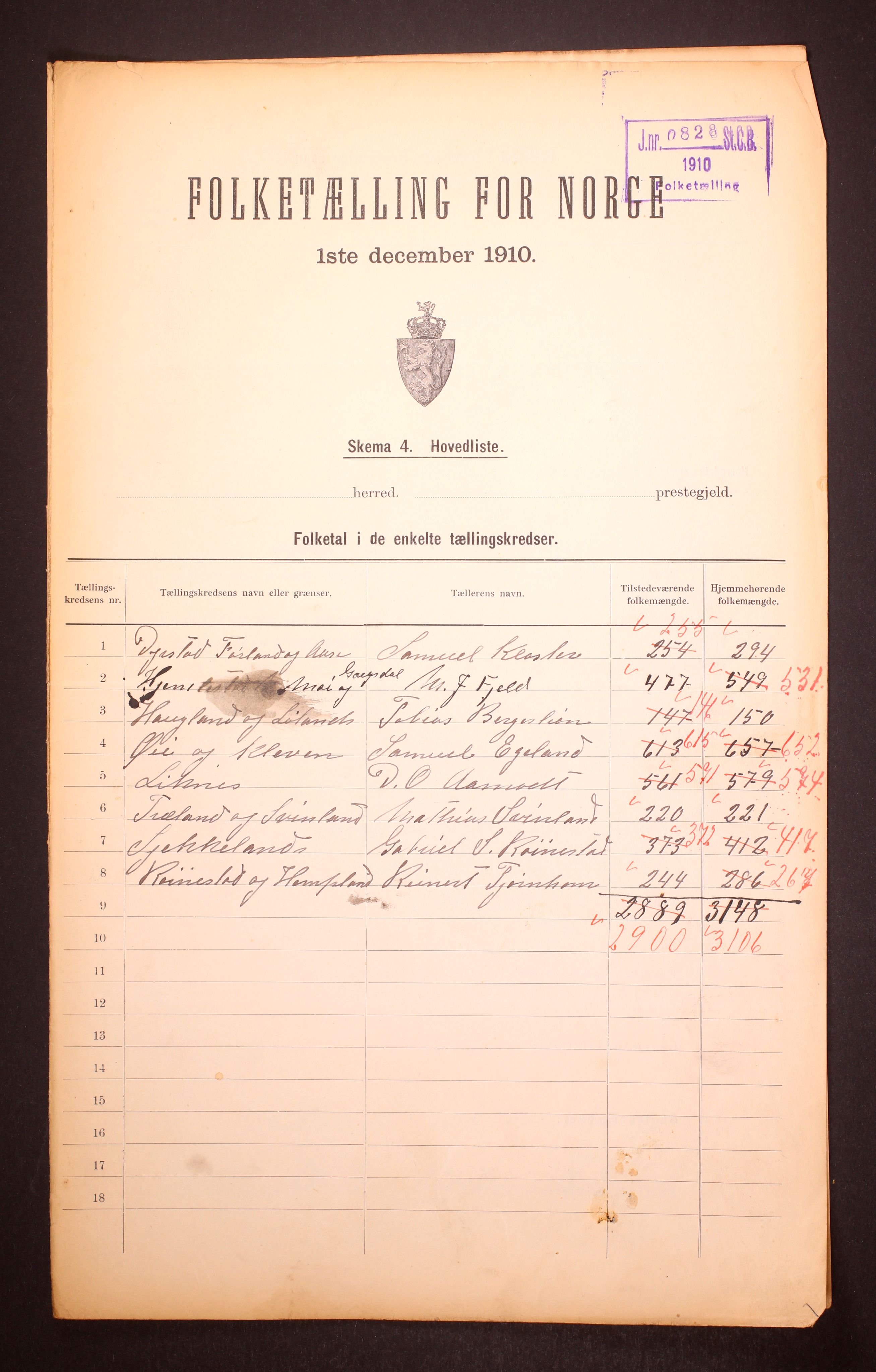 RA, 1910 census for Liknes, 1910, p. 2